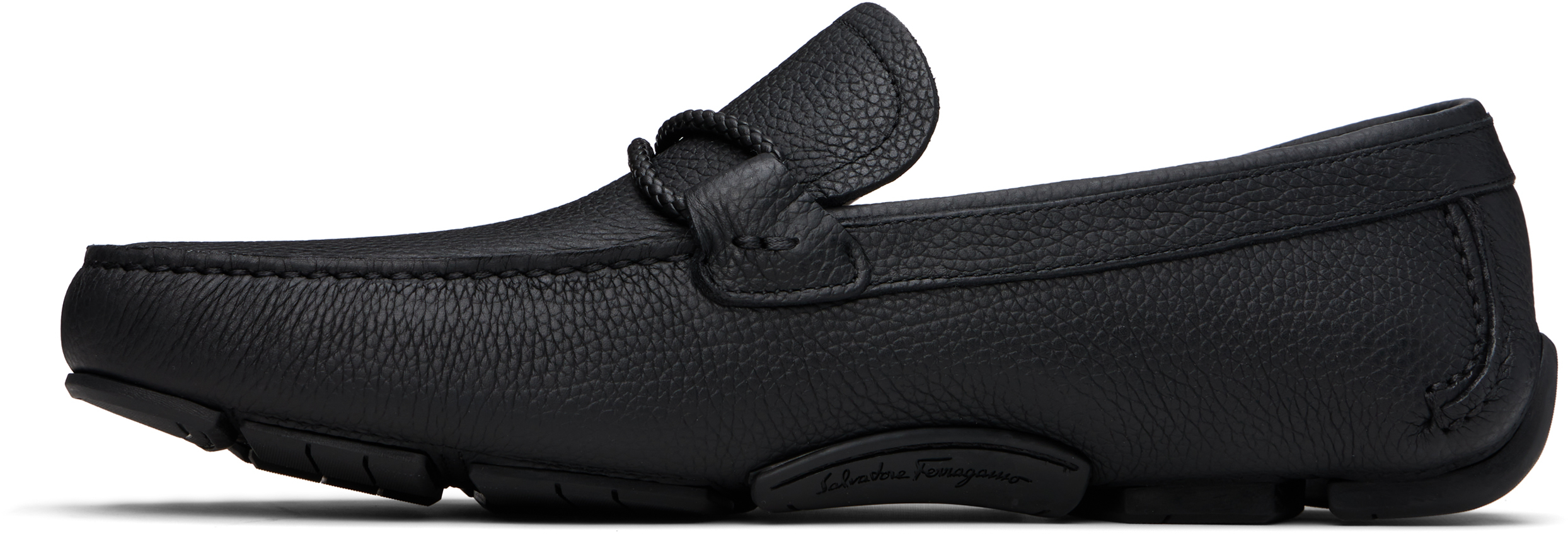 Ferragamo Black Gancini Ornament Driver Loafers