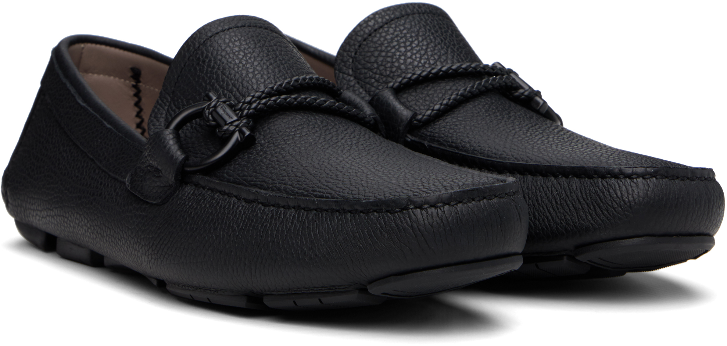 Ferragamo Black Gancini Ornament Driver Loafers