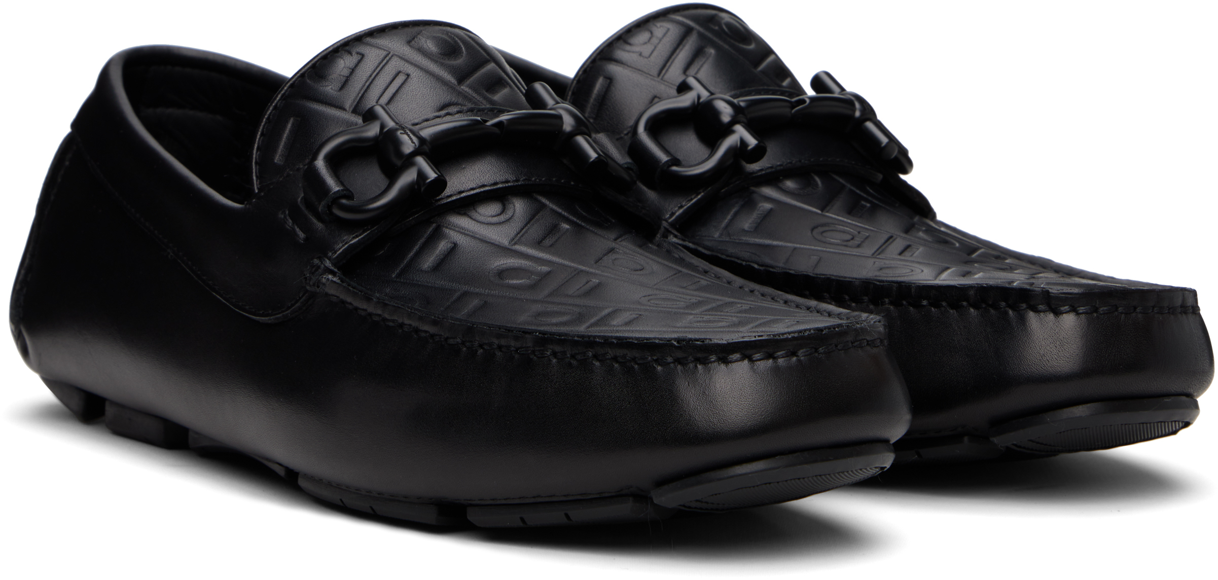 Ferragamo Black Gancini Ornament Driver Loafers