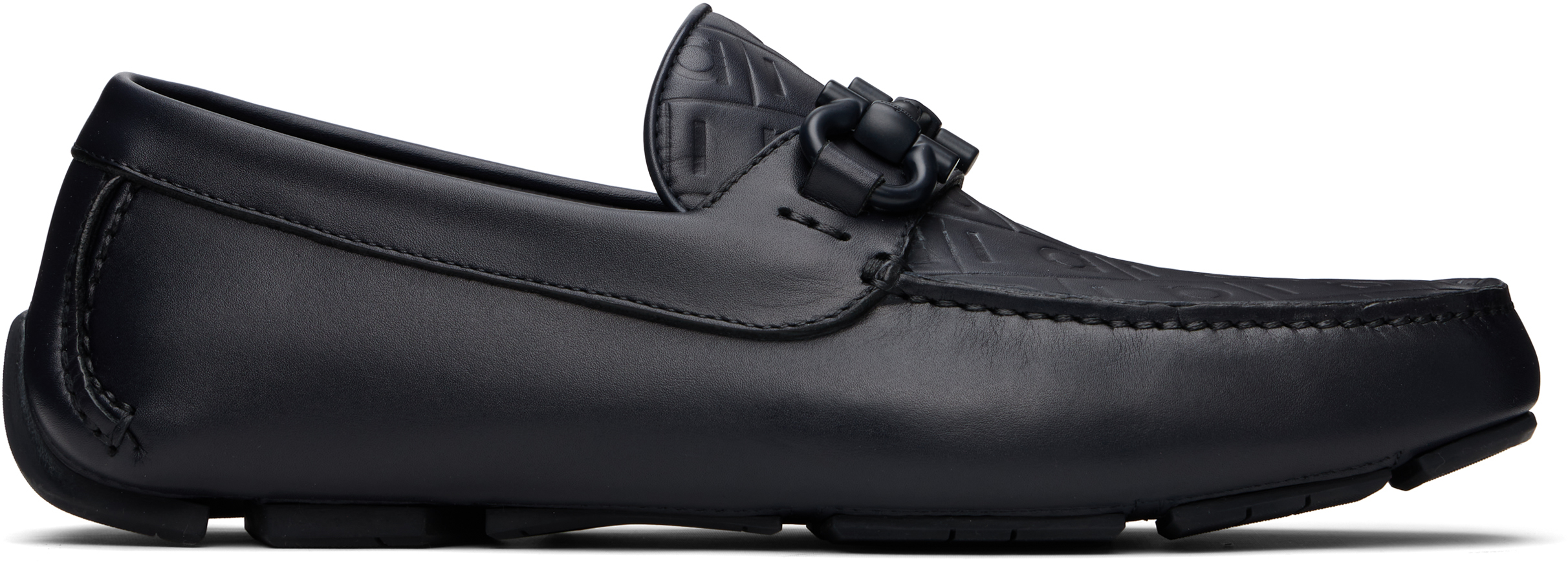 Ferragamo Navy Gancini Ornament Driver Loafers