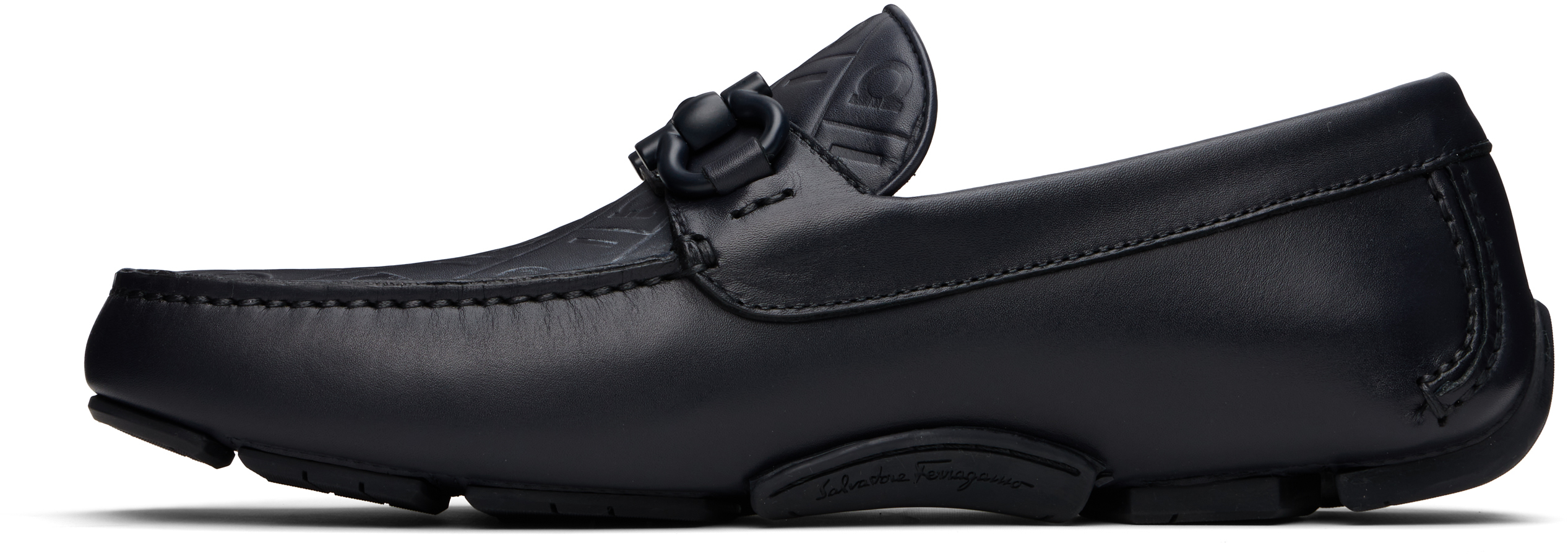 Ferragamo Navy Gancini Ornament Driver Loafers
