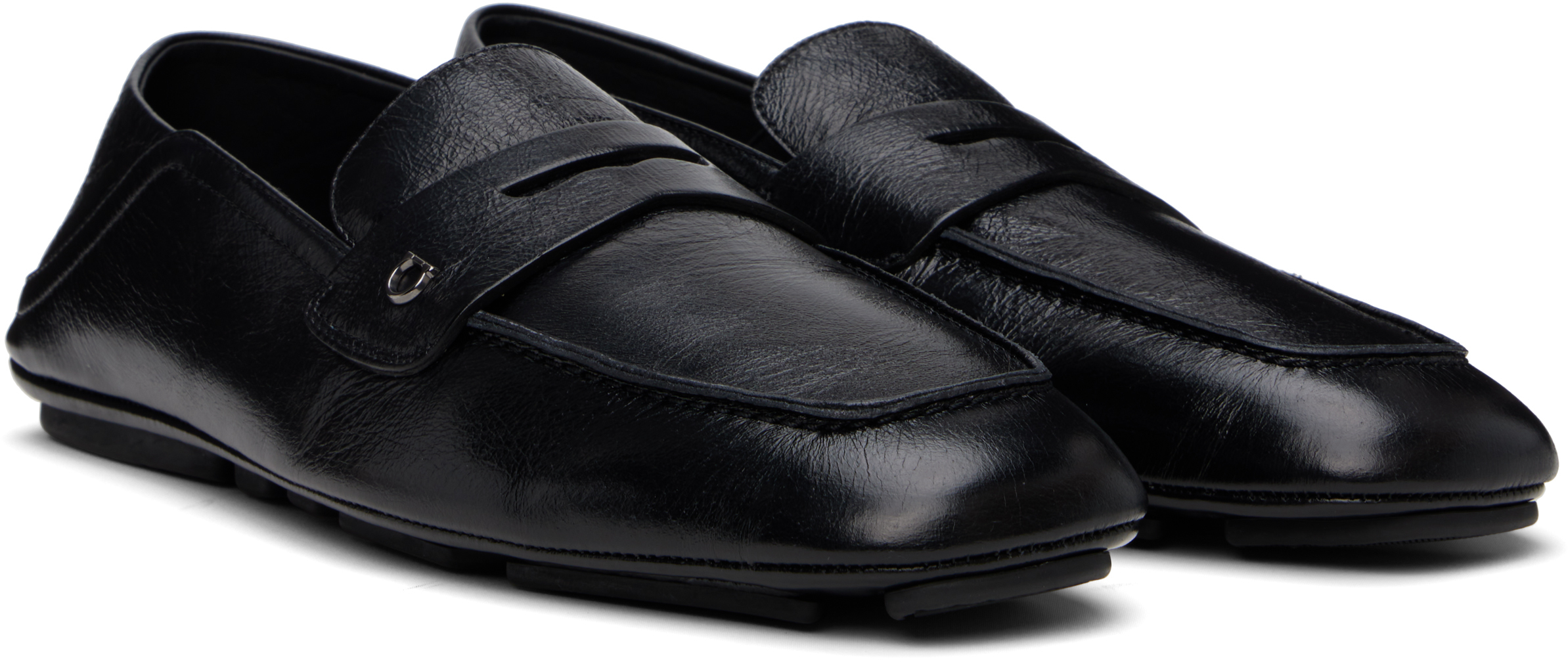 Ferragamo Leather Loafers With Subtle Buckle Detail In Black