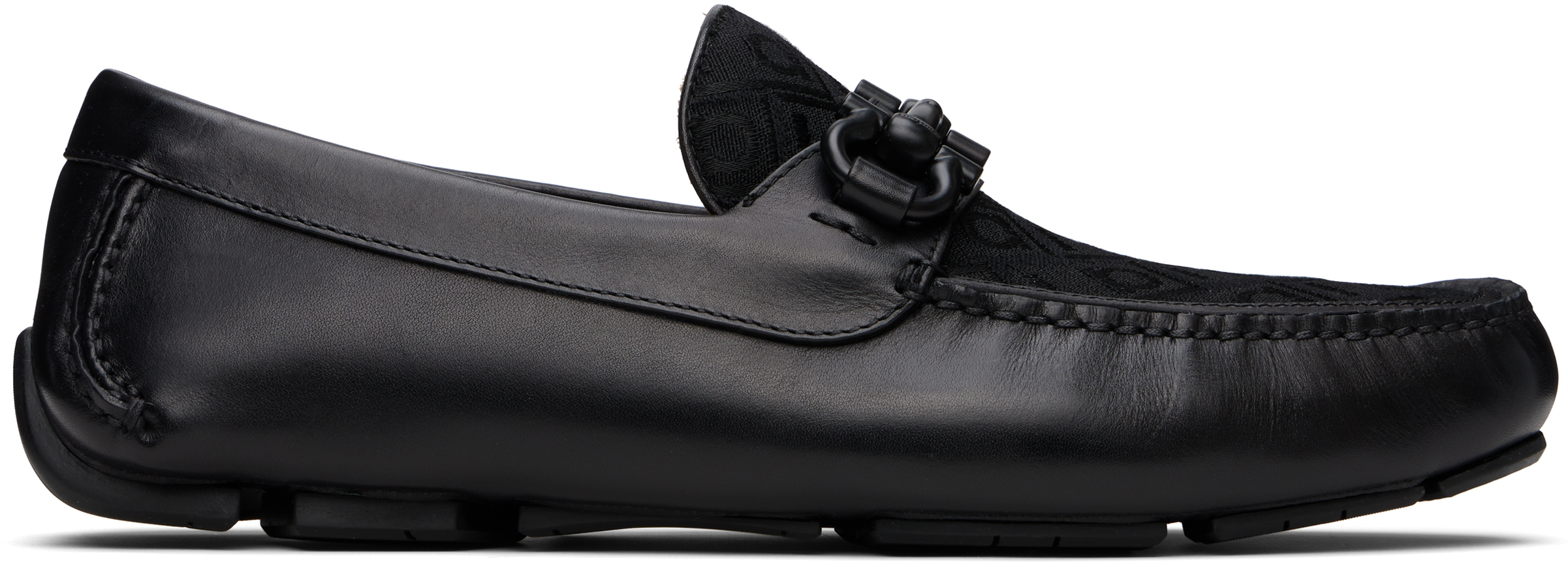 Ferragamo Black Gancini Ornament Driver Loafers