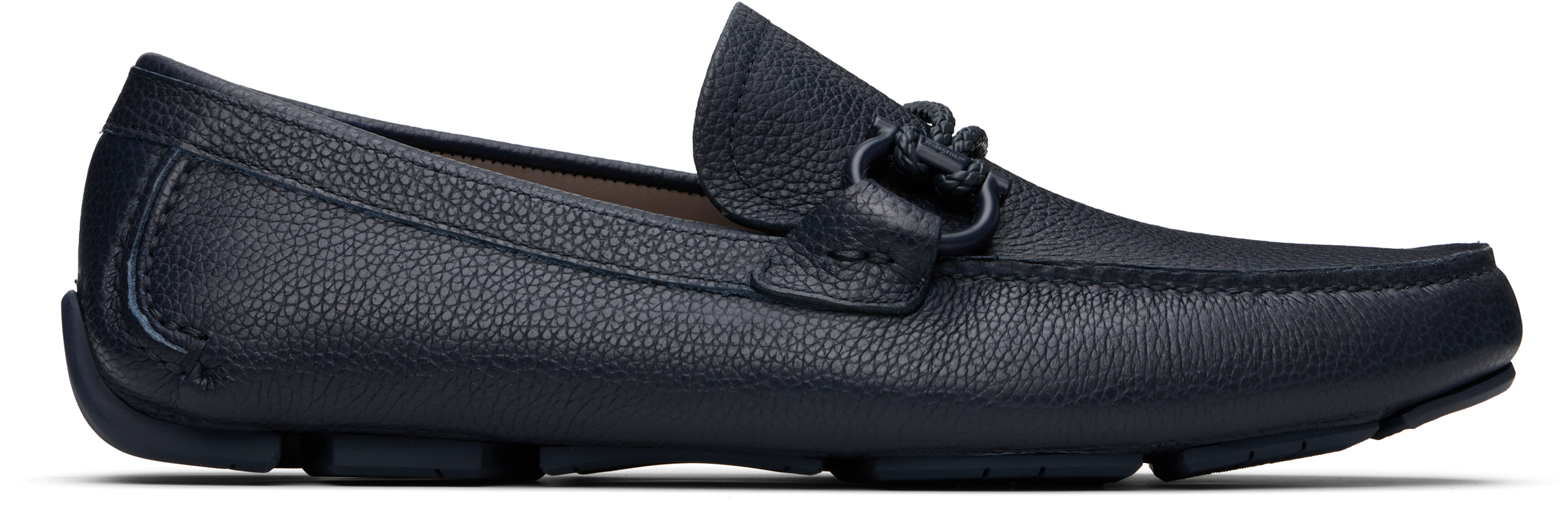 Ferragamo Navy Gancini Ornament Driver Loafers