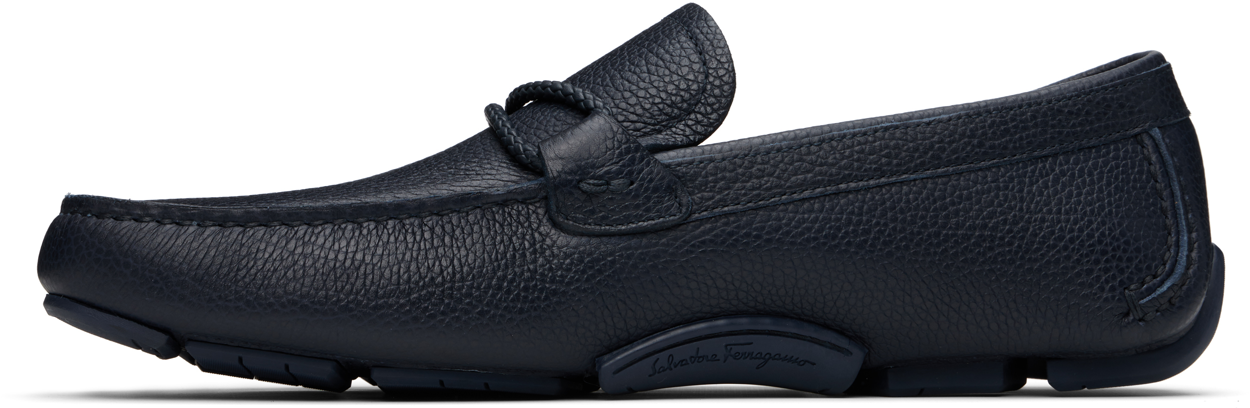 Ferragamo Navy Gancini Ornament Driver Loafers
