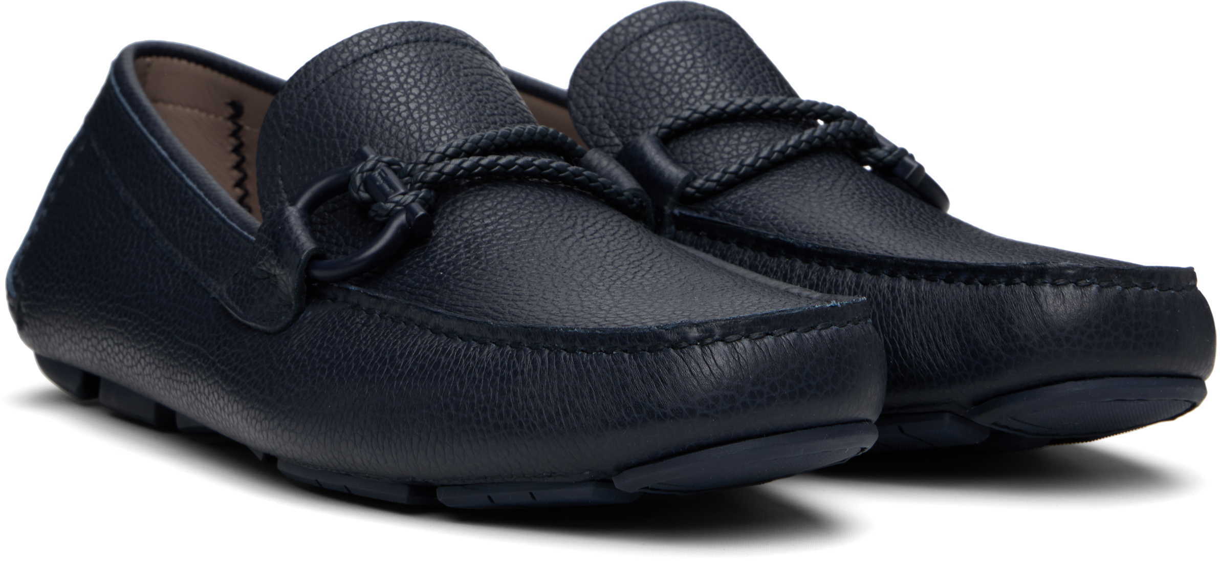 Ferragamo Navy Gancini Ornament Driver Loafers