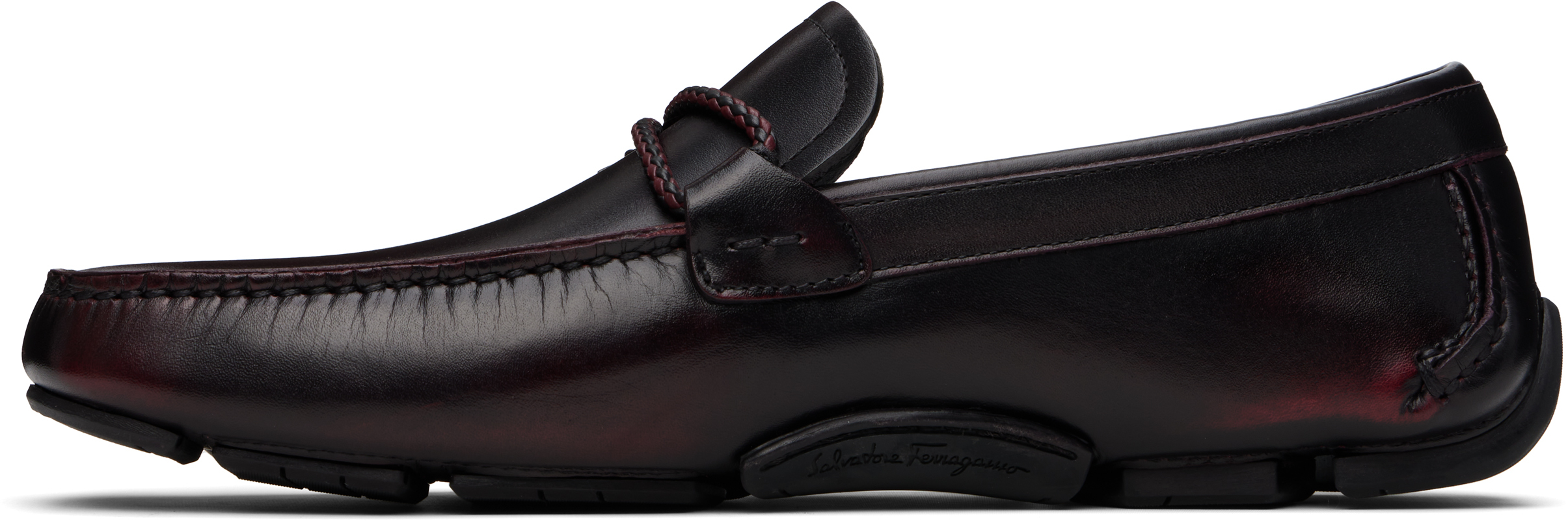 Ferragamo Burgundy Gancini Ornament Driver Loafers