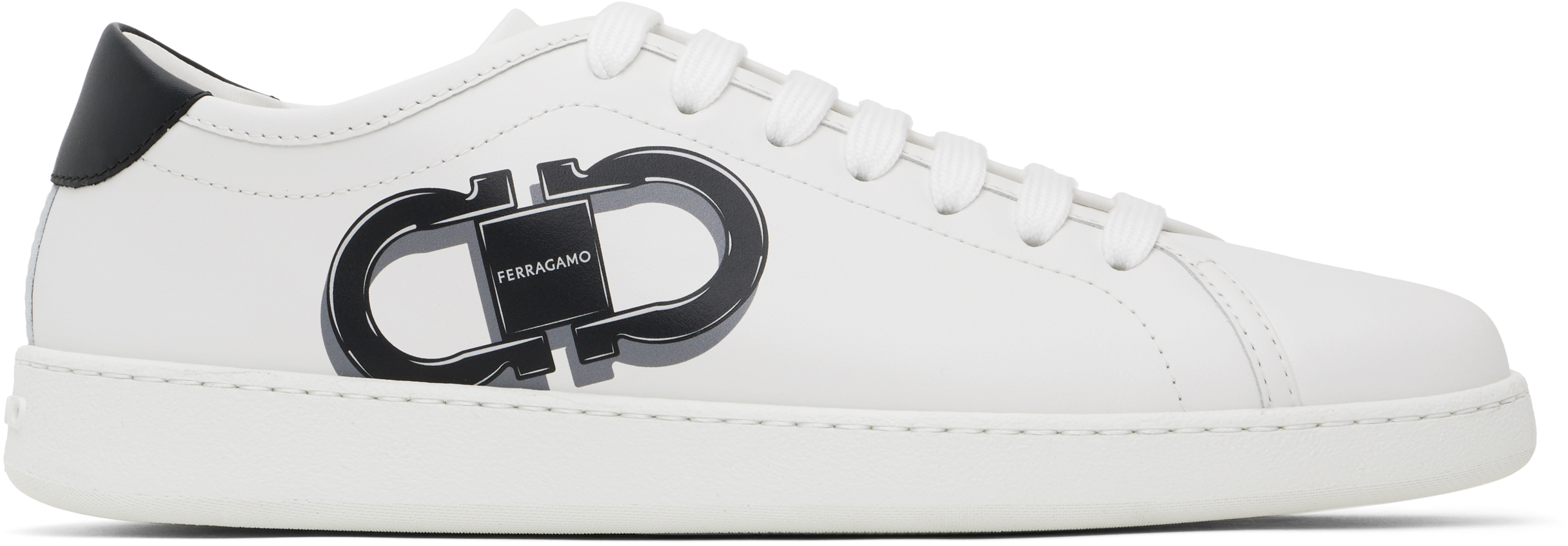 White Double Gancini Sneakers by Ferragamo on Sale