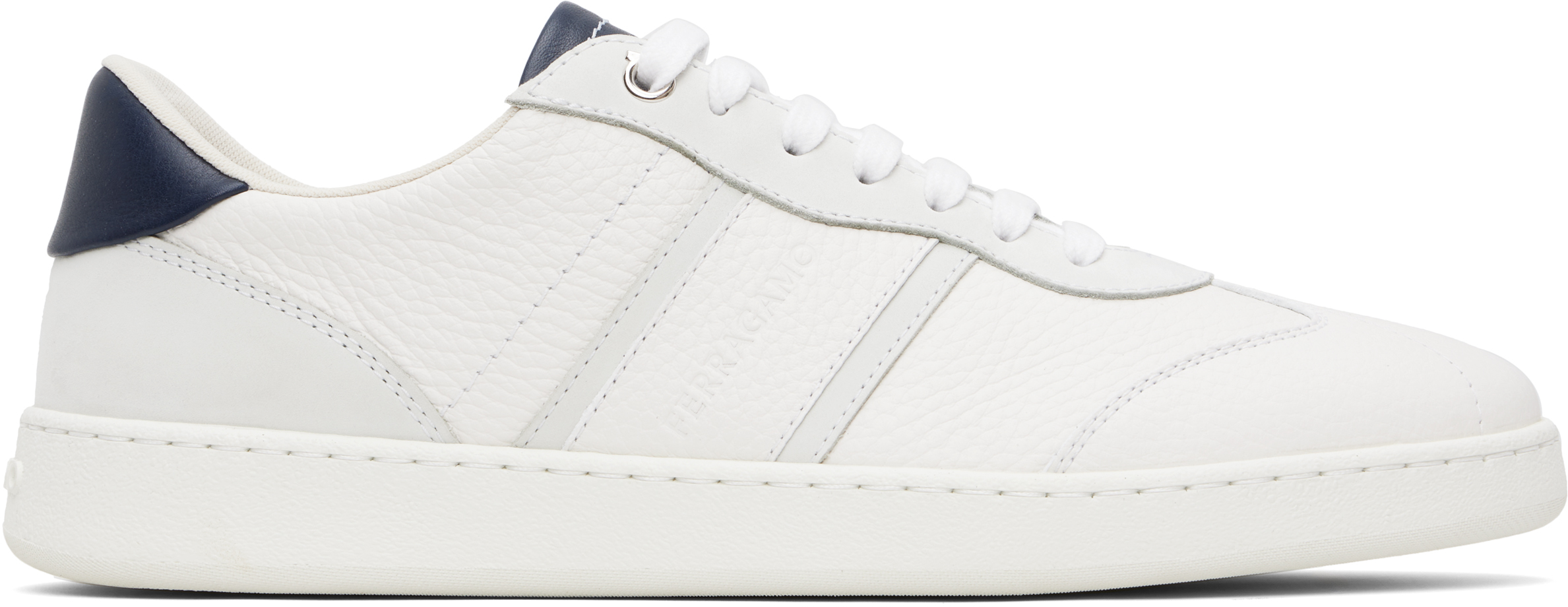 Shop Ferragamo Off-white Low Top Signature Sneakers