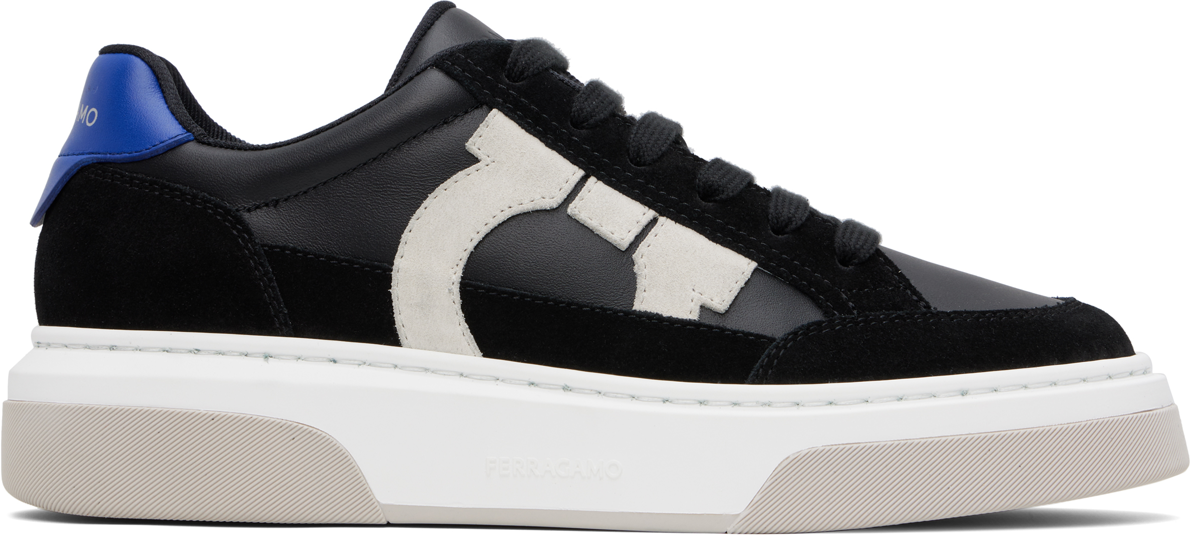 Shop Ferragamo Black Low Cut Gancini Outline Sneakers