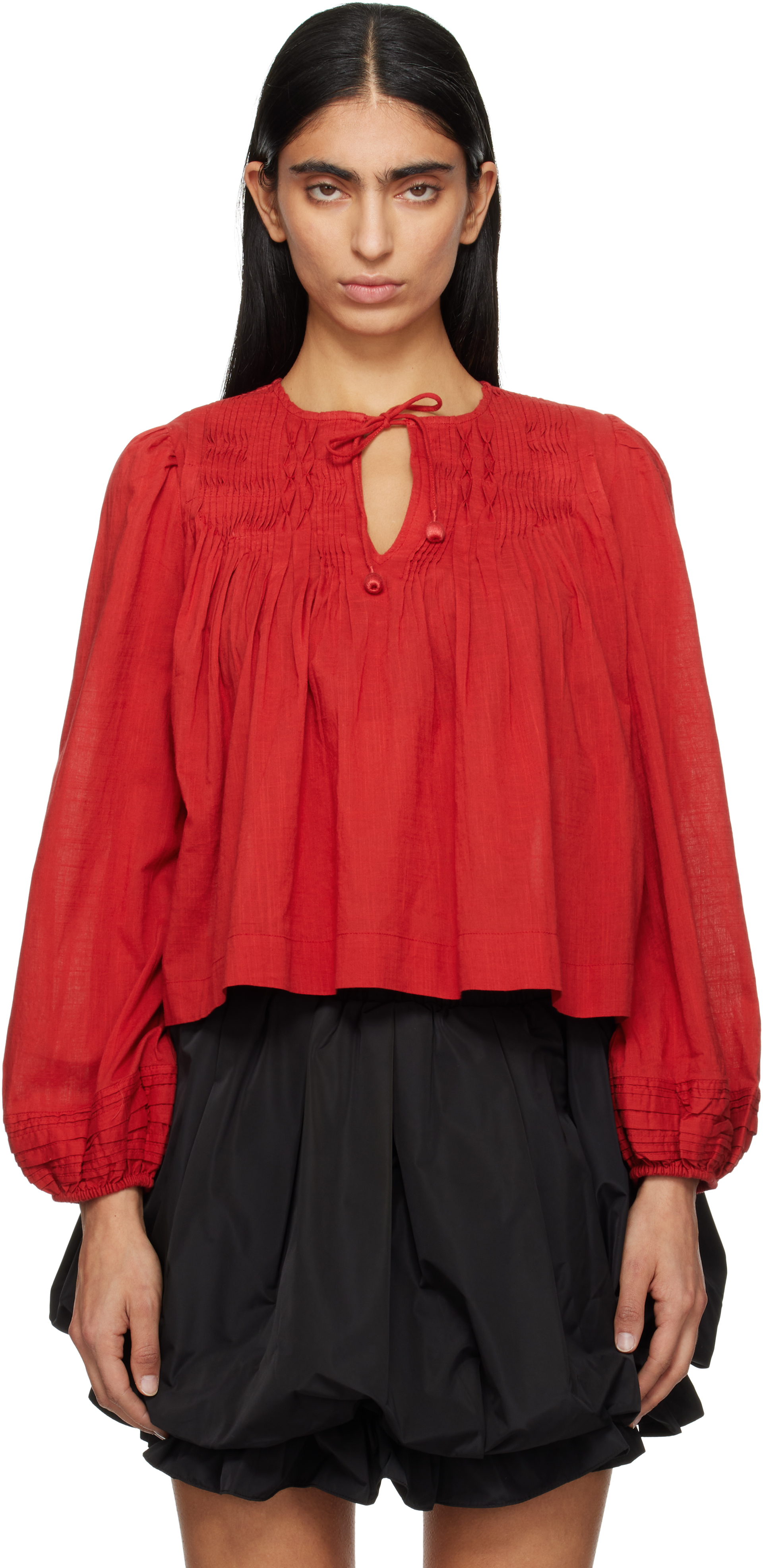 Red Myra Cotton Long Sleeve Blouse