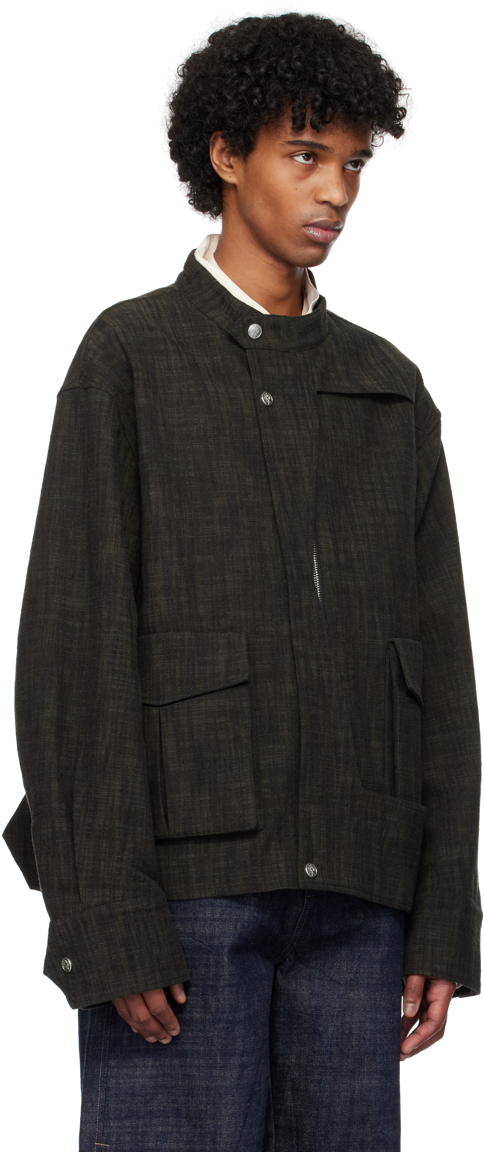 NULLUS GRAY & BROWN DECONSTRUCTED MULTI COLLAR JACKET