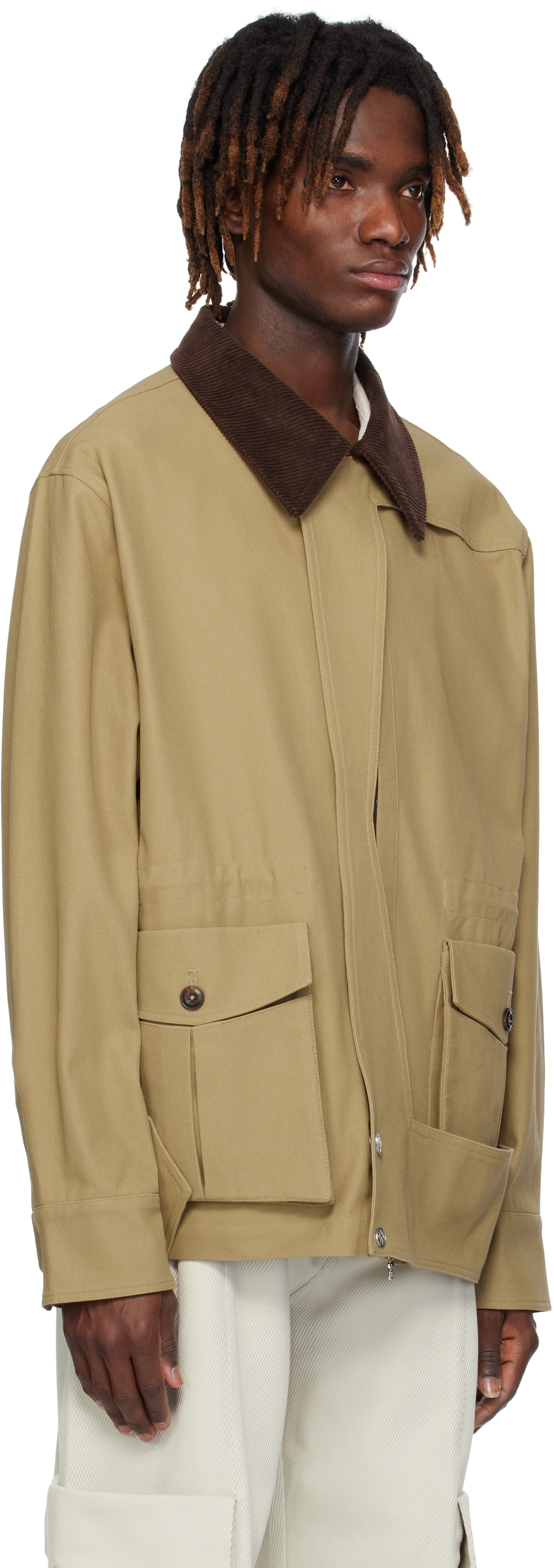 Nullus Khaki Corduroy Paneled Michigan Jacket In Khaki