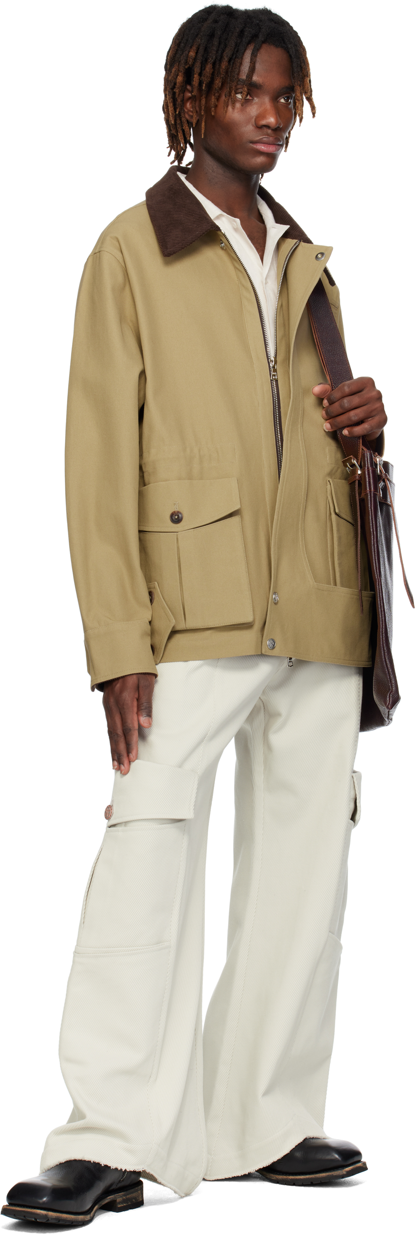 Nullus Khaki Corduroy Paneled Michigan Jacket In Khaki