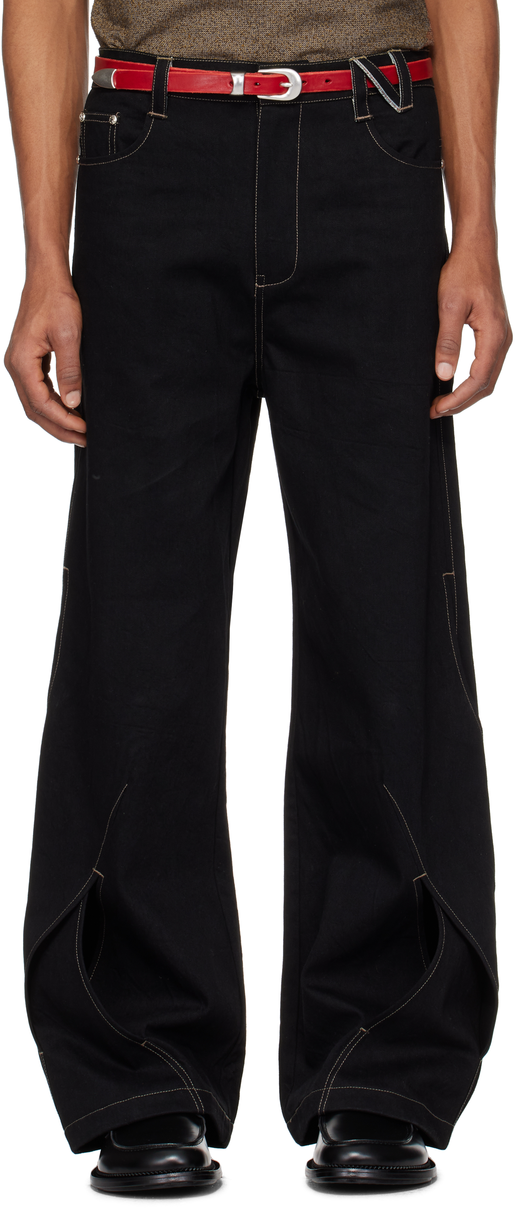 NULLUS: SSENSE Exclusive Black Intertwined Structure Jeans NULLUS: SSENSE Exclusive Black Intertwined Structure Jeans