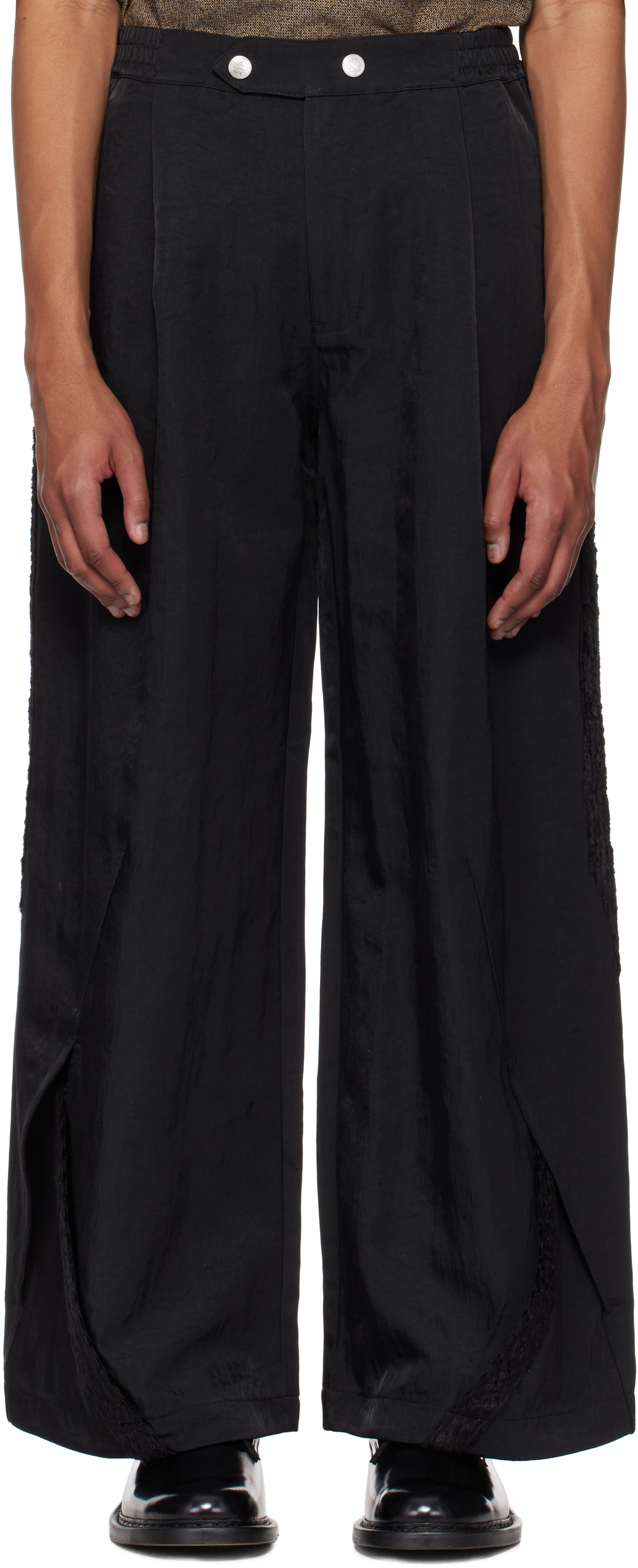 Black Corduroy Paneled Athletes Track Pants