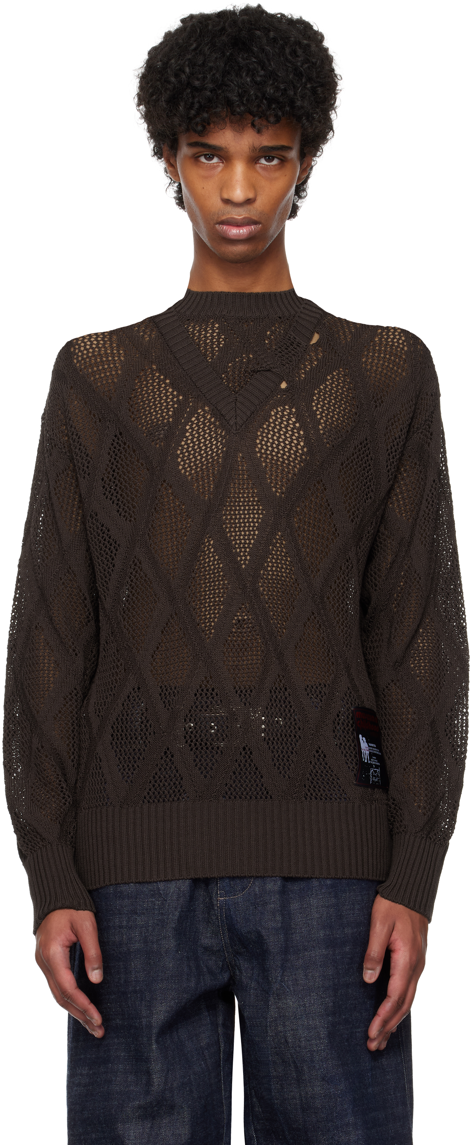 Brown Deconstructed Logenze Knitted Sweater