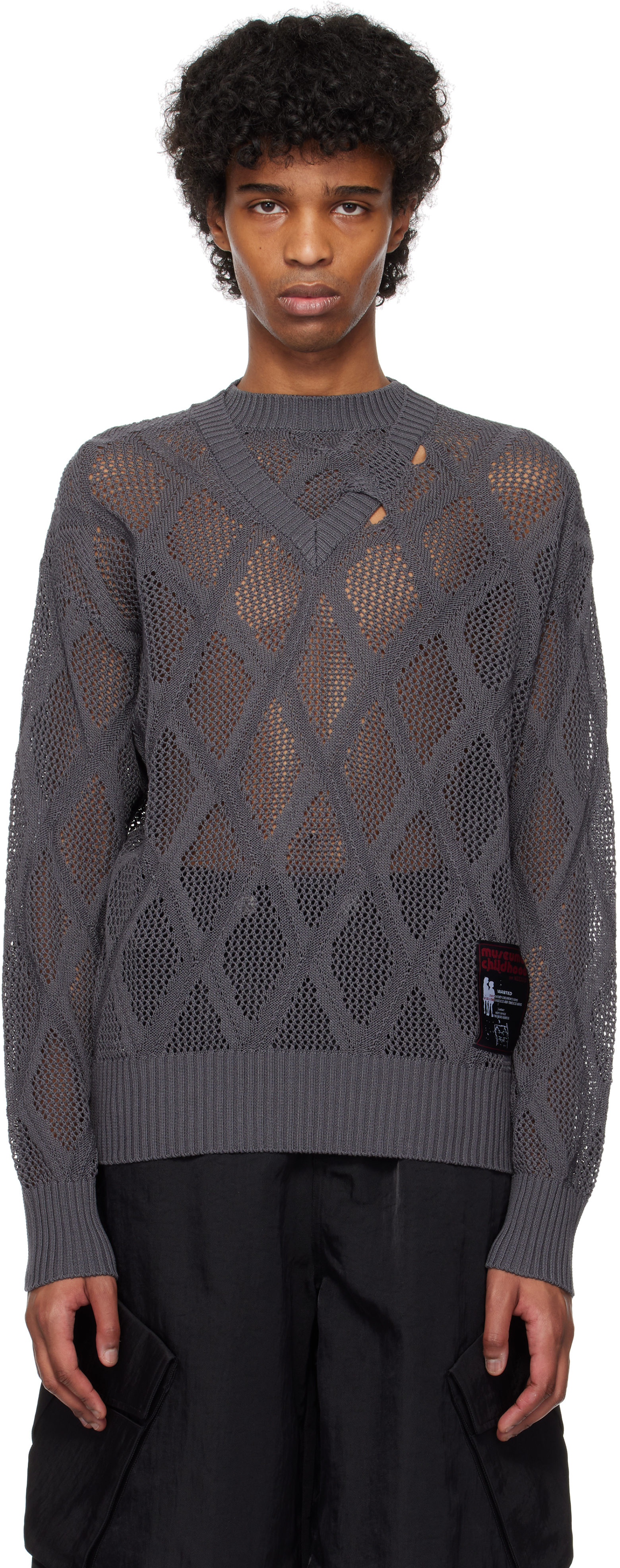 Gray Deconstructed Logenze Knitted Sweater