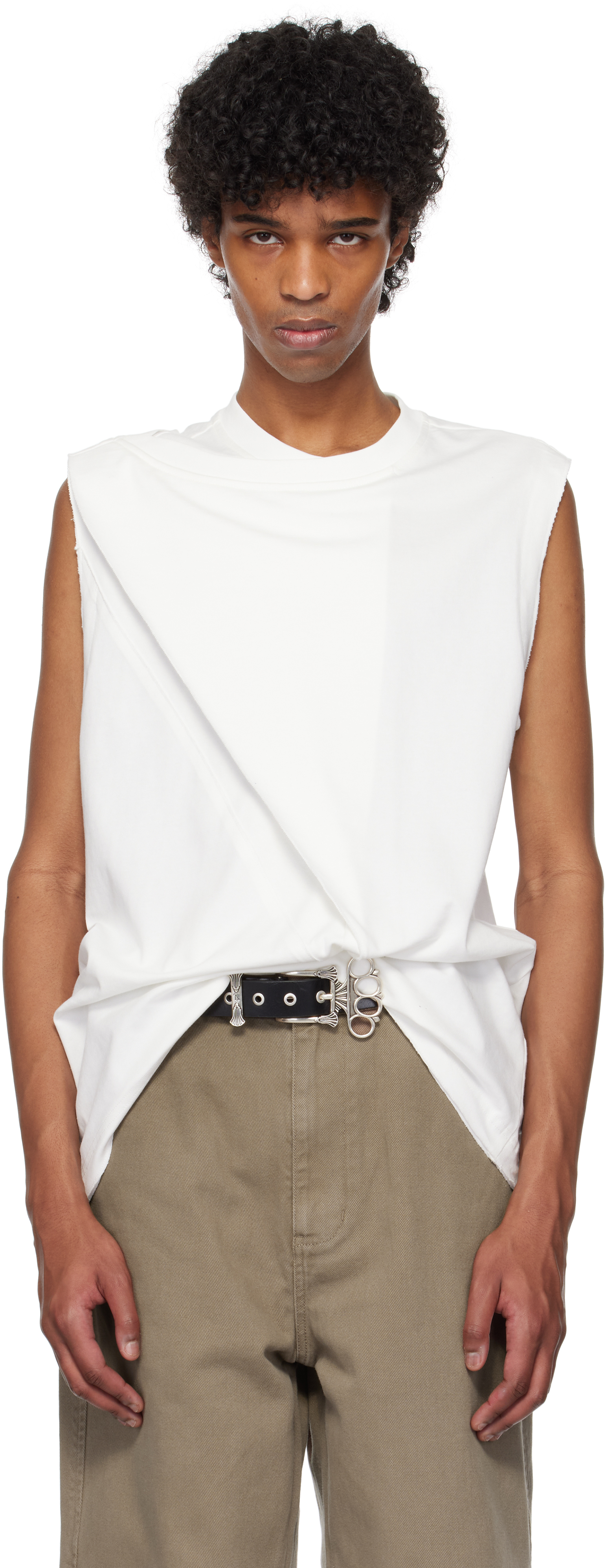 White Slit Cut Sleeveless T-shirt