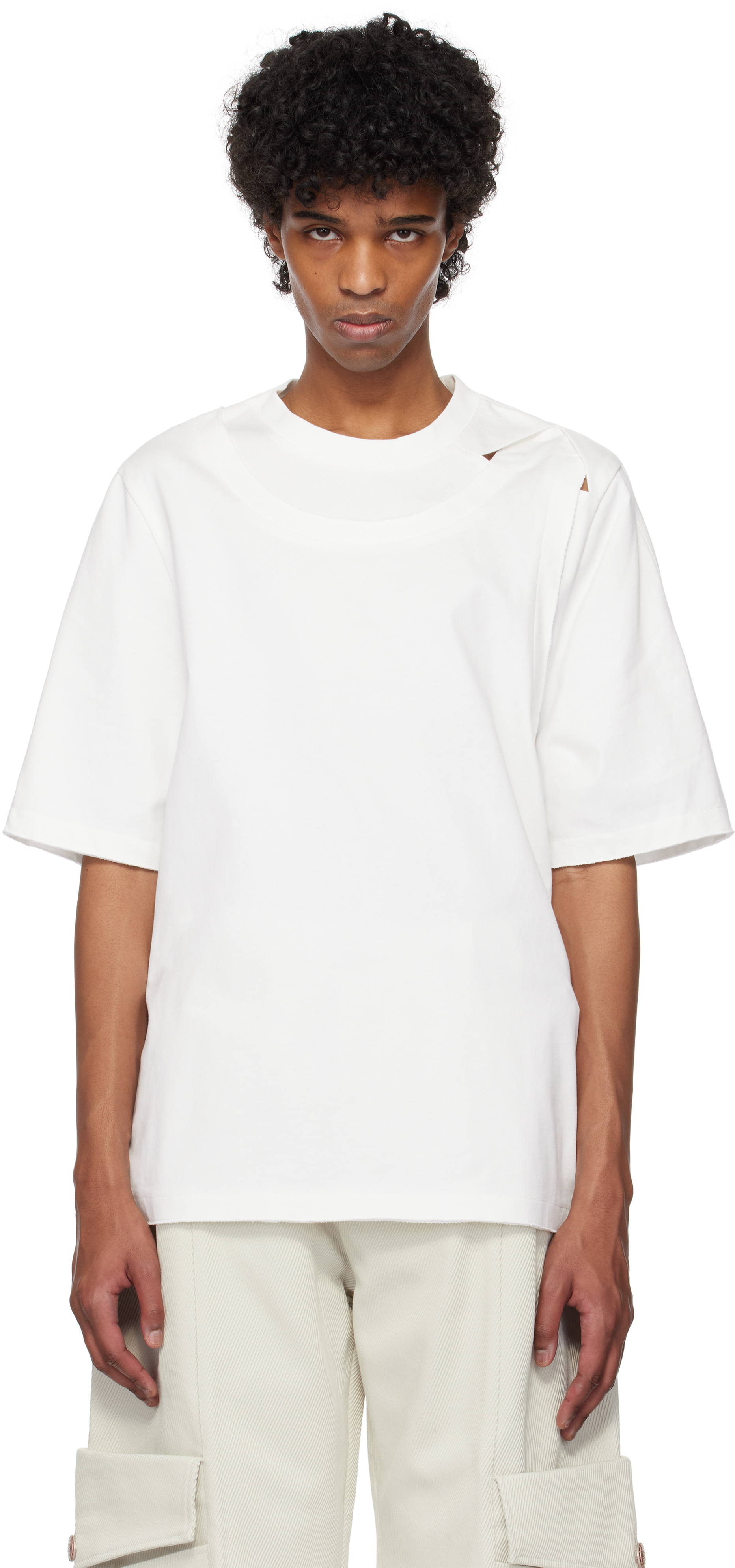 White Impaled 
Deconstructed Collar T-shirt