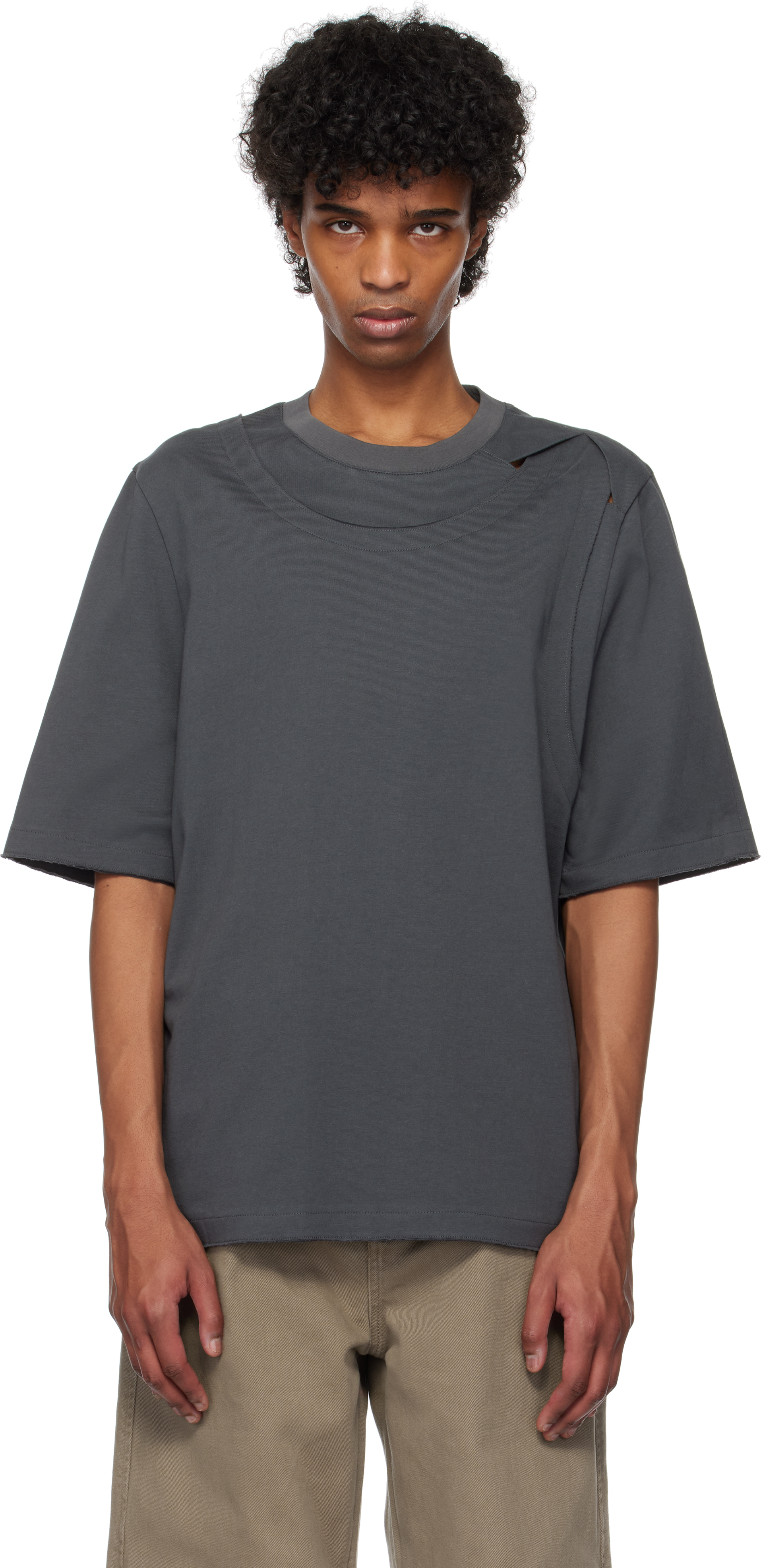 Gray Impaled 
Deconstructed Collar T-shirt