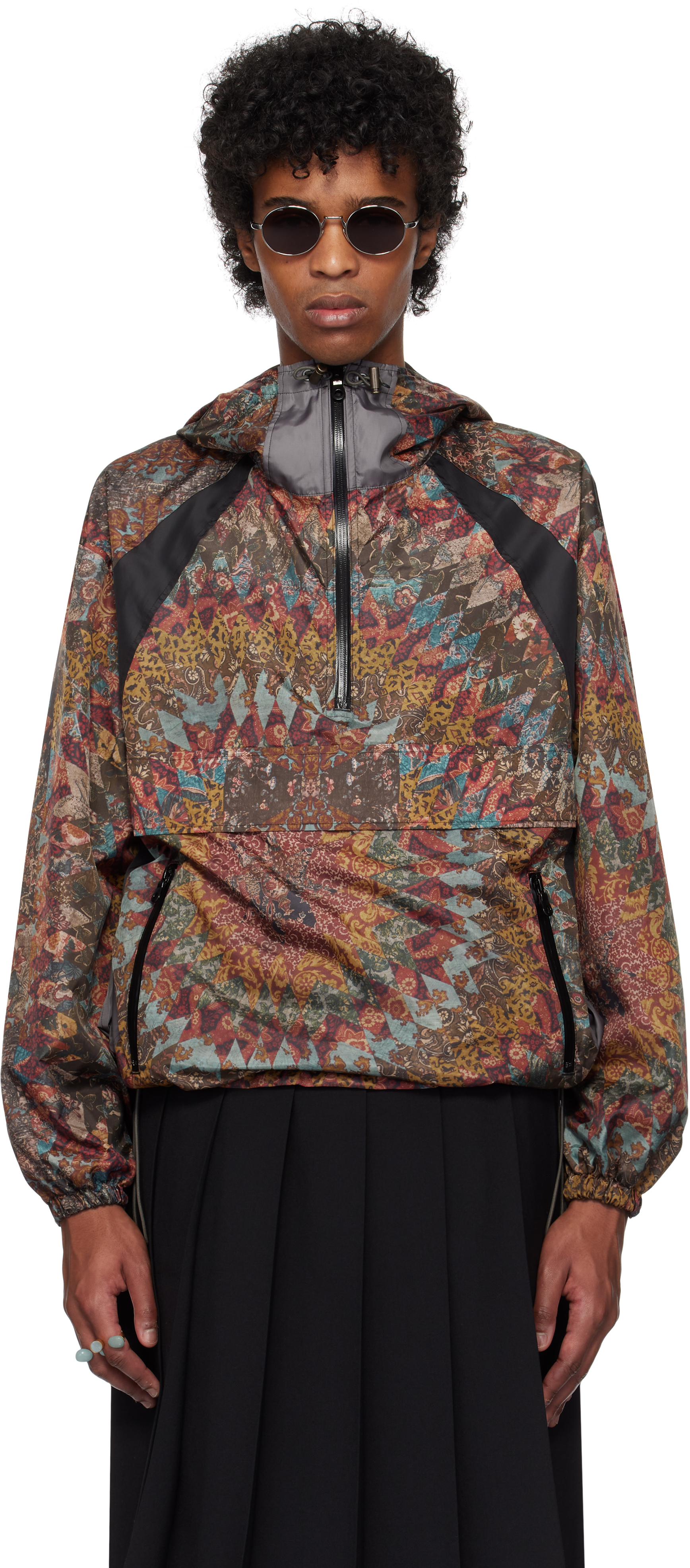 Khoki Multicolor American Quilts-print Pull-over Jacker In Black