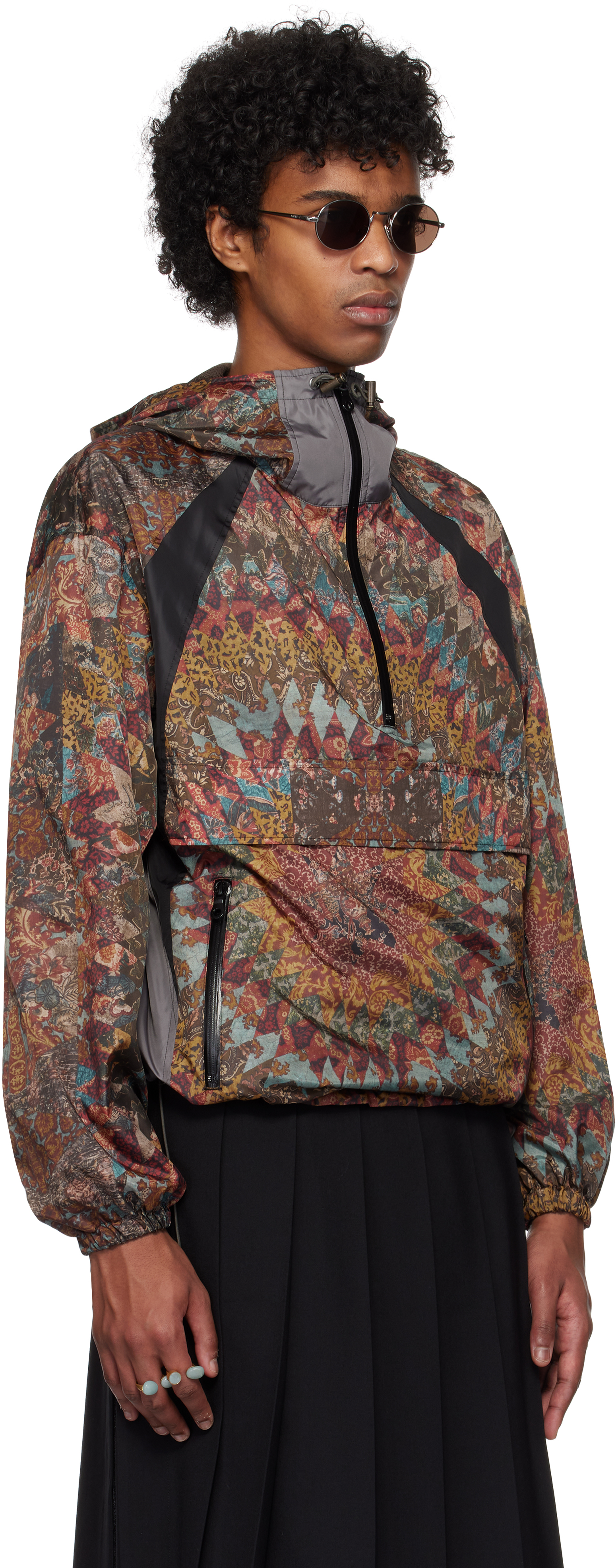 Khoki Multicolor American Quilts-print Pull-over Jacker In Black