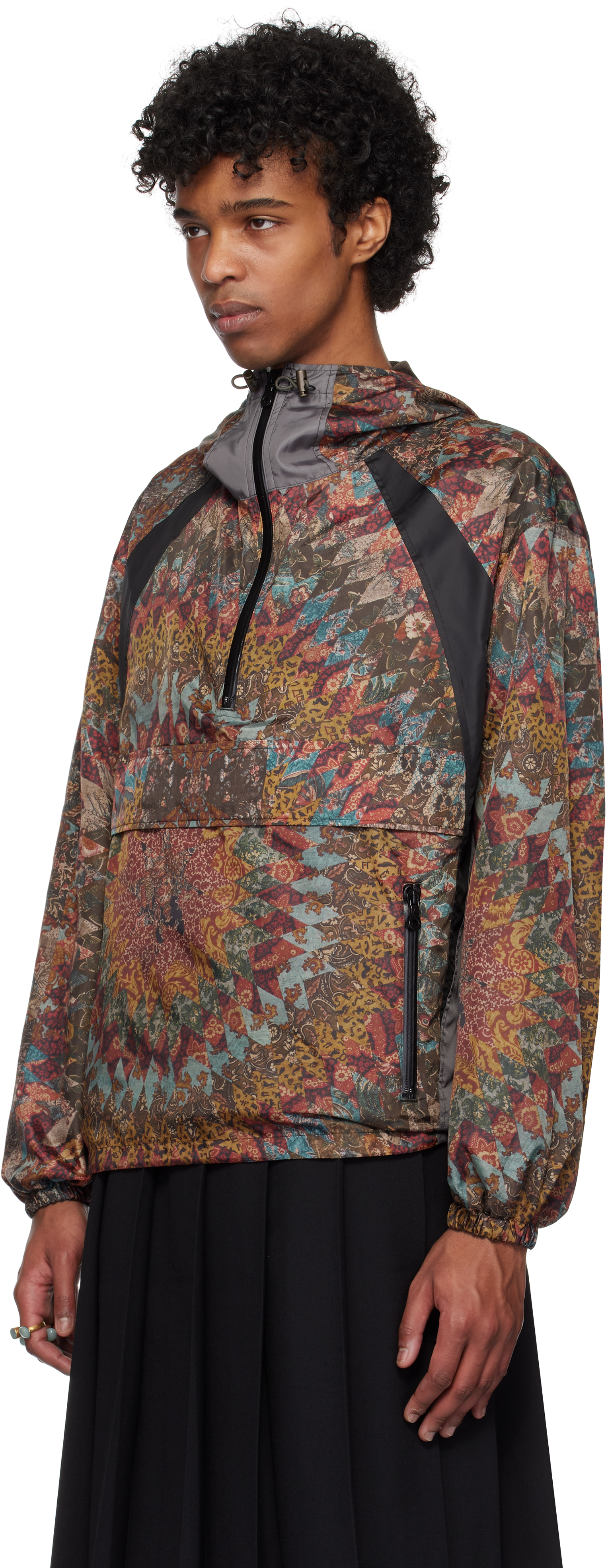 Khoki Multicolor American Quilts-print Pull-over Jacker In Black