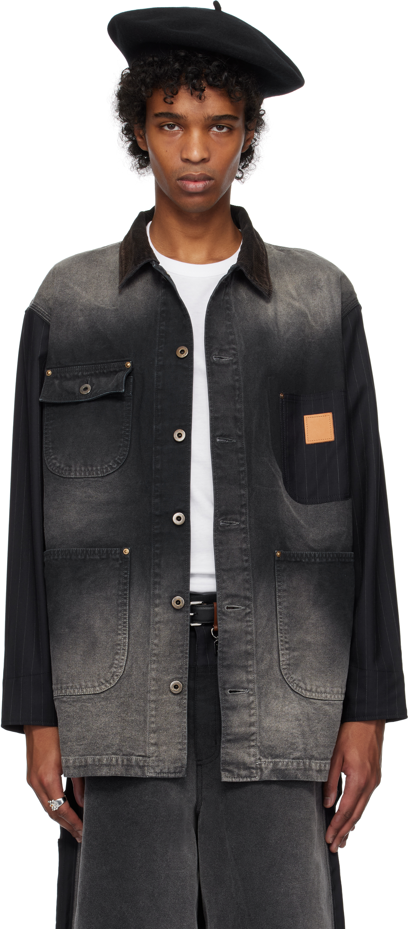 Black Vintage-Effect Work Jacket