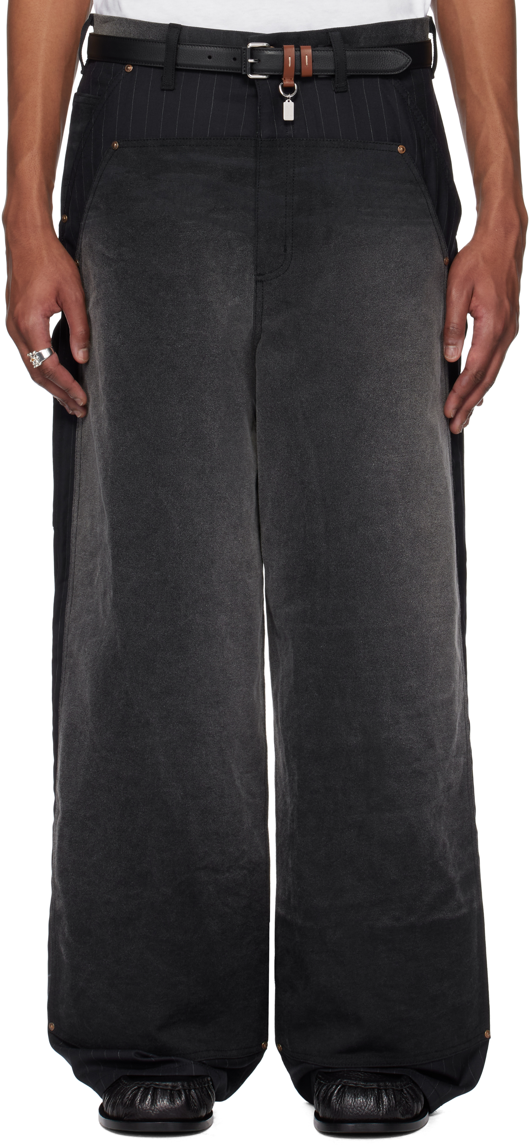 Black Vintage-Effect Work Trousers