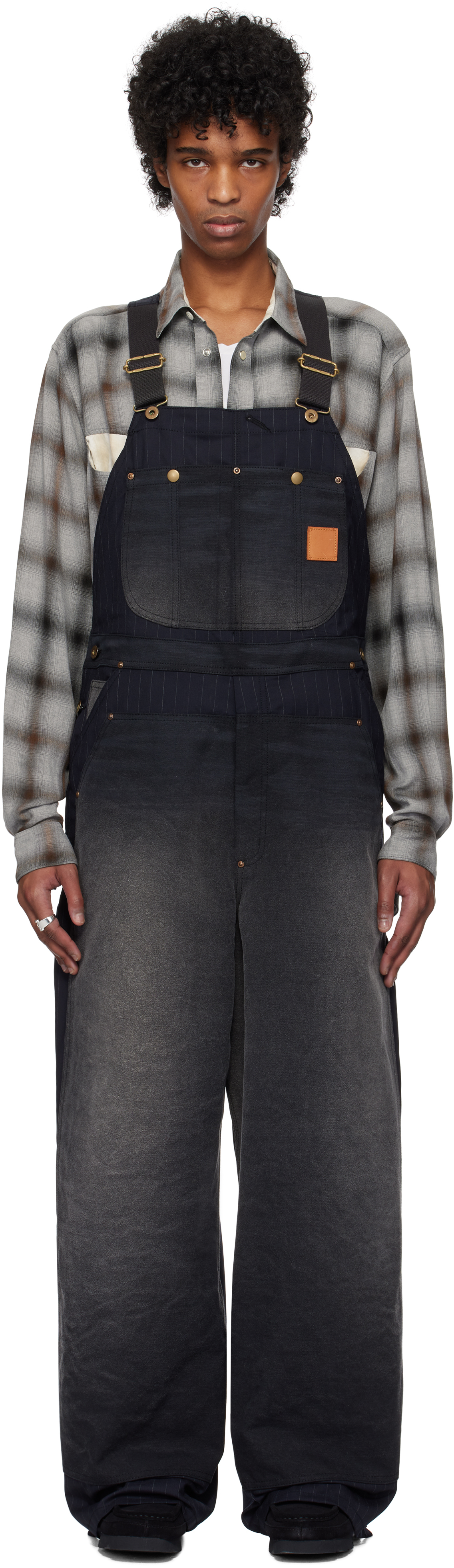 Black Vintage-Effect Work Overalls