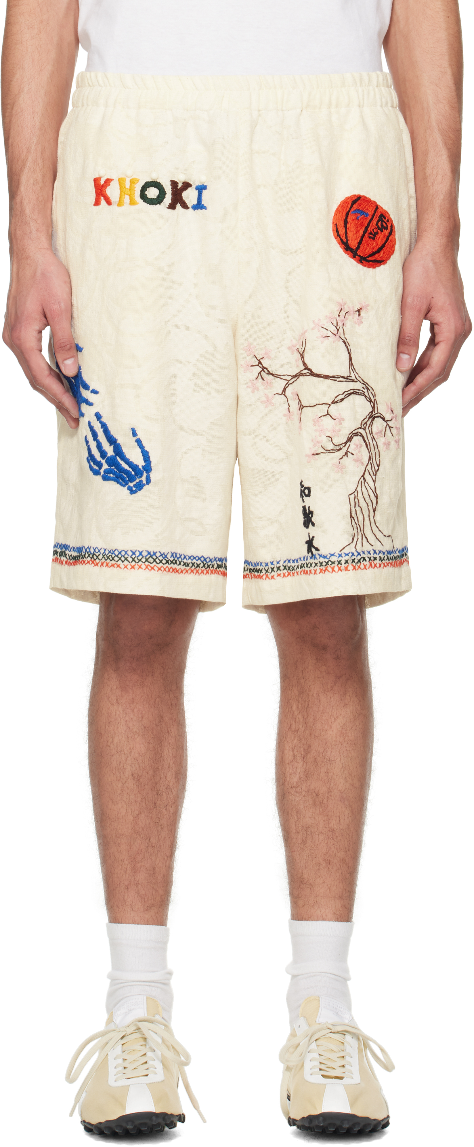 Off-White Hand Embroidered-Design Shorts