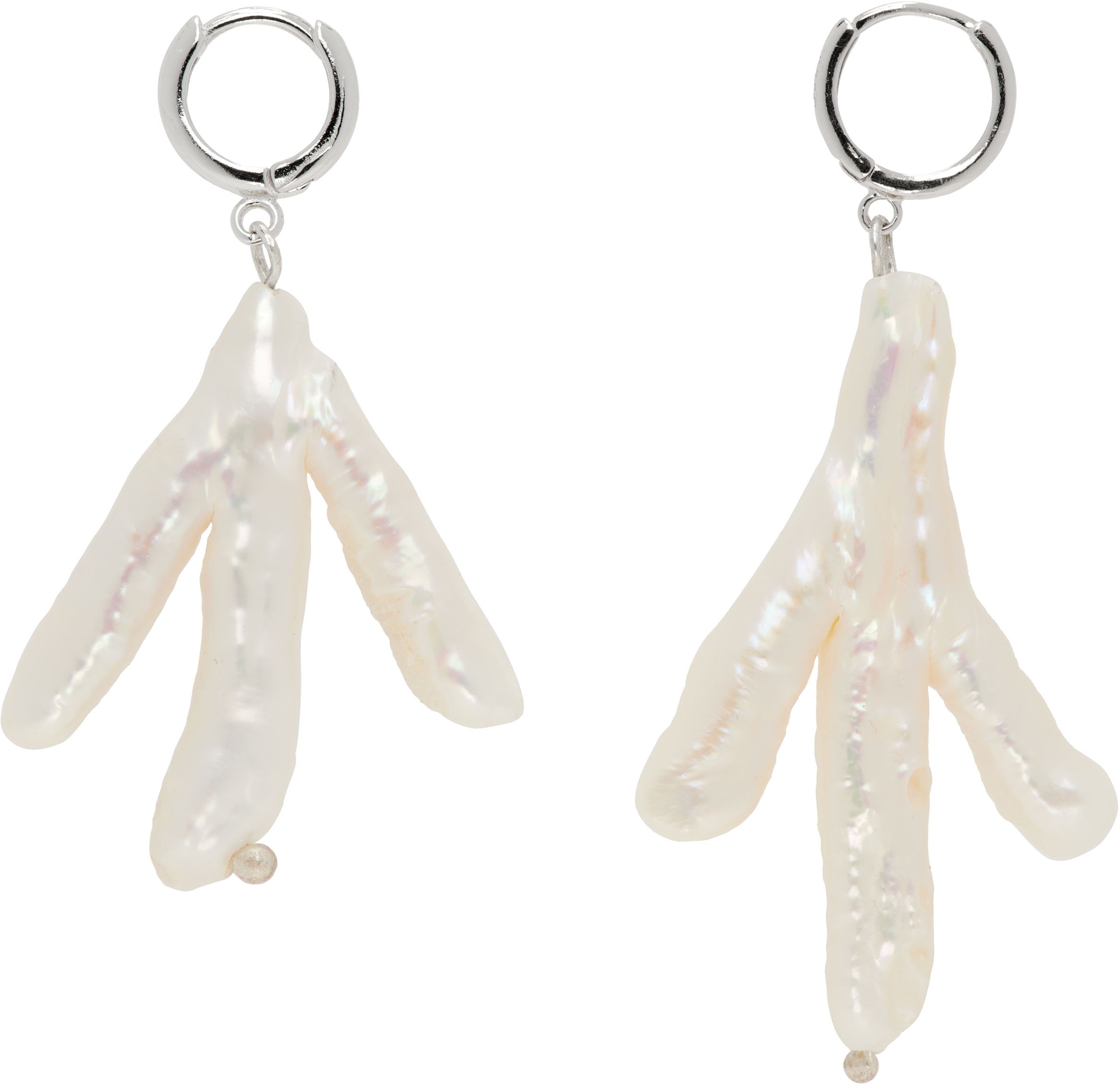 Silver & White Host Chicken Foot Pearl Earrings