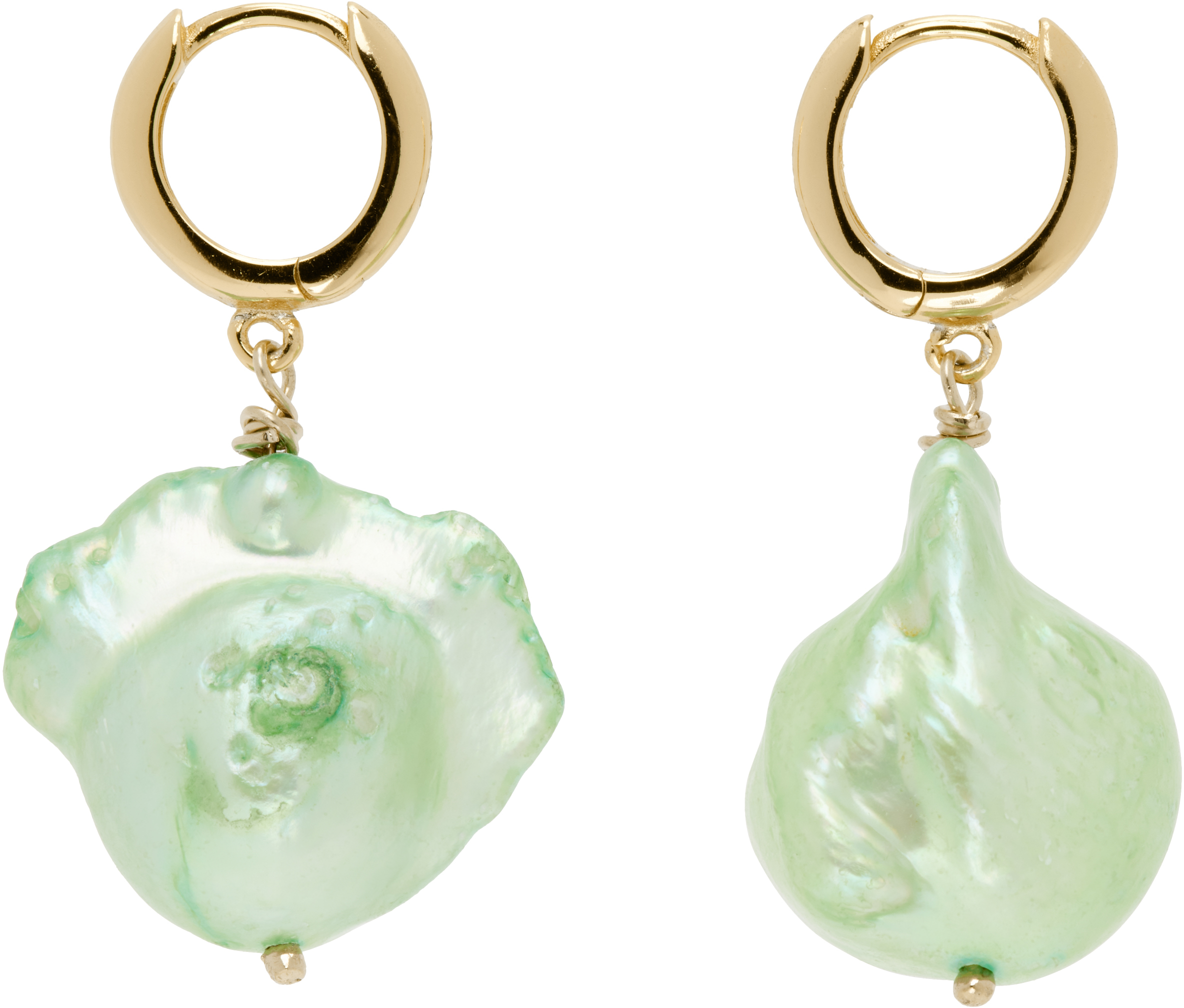 Gold & Green Host Baroque Pearl Earrings