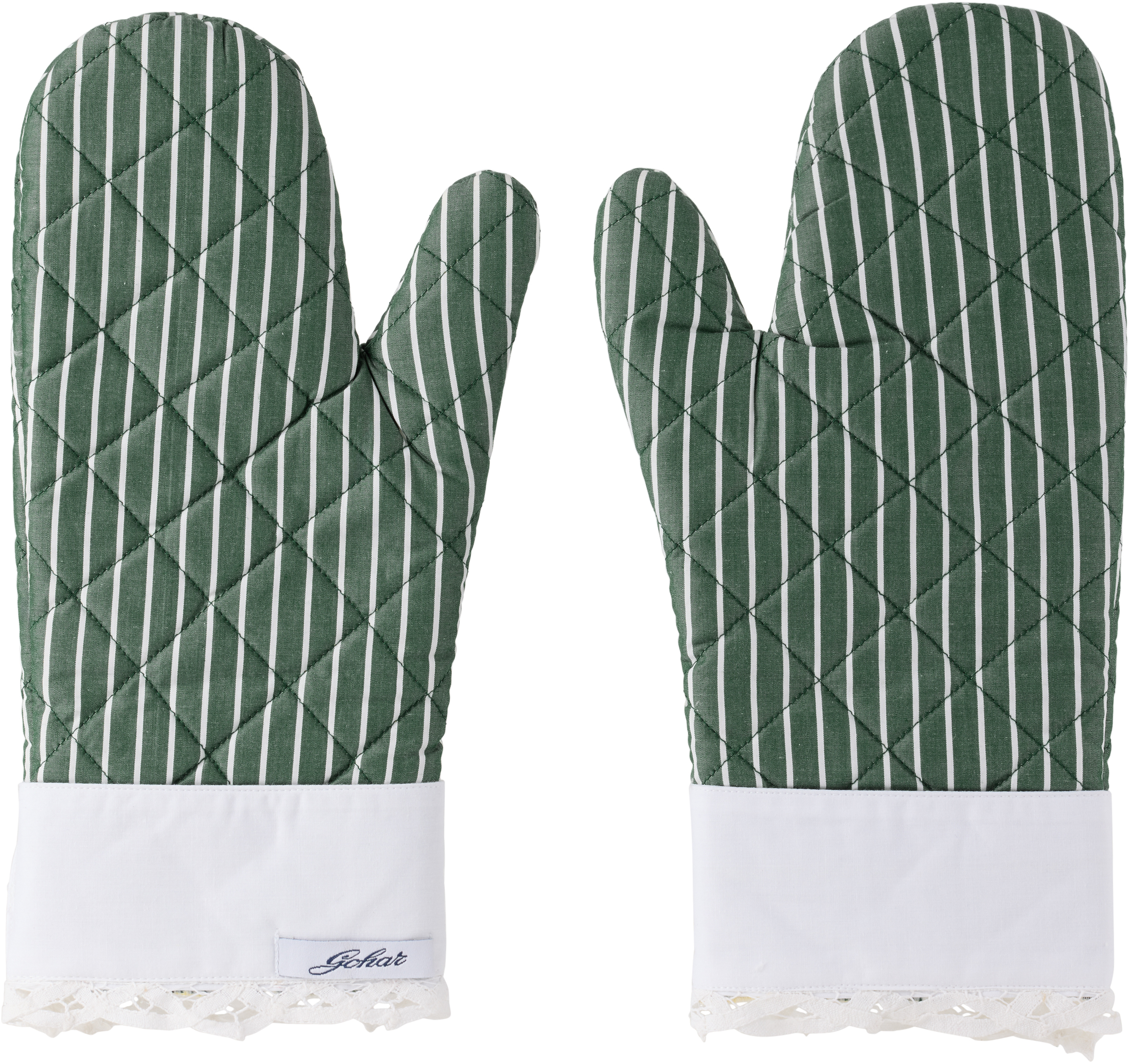 Gohar World Green & White Oven Mitts In Green Stripe W. Whit