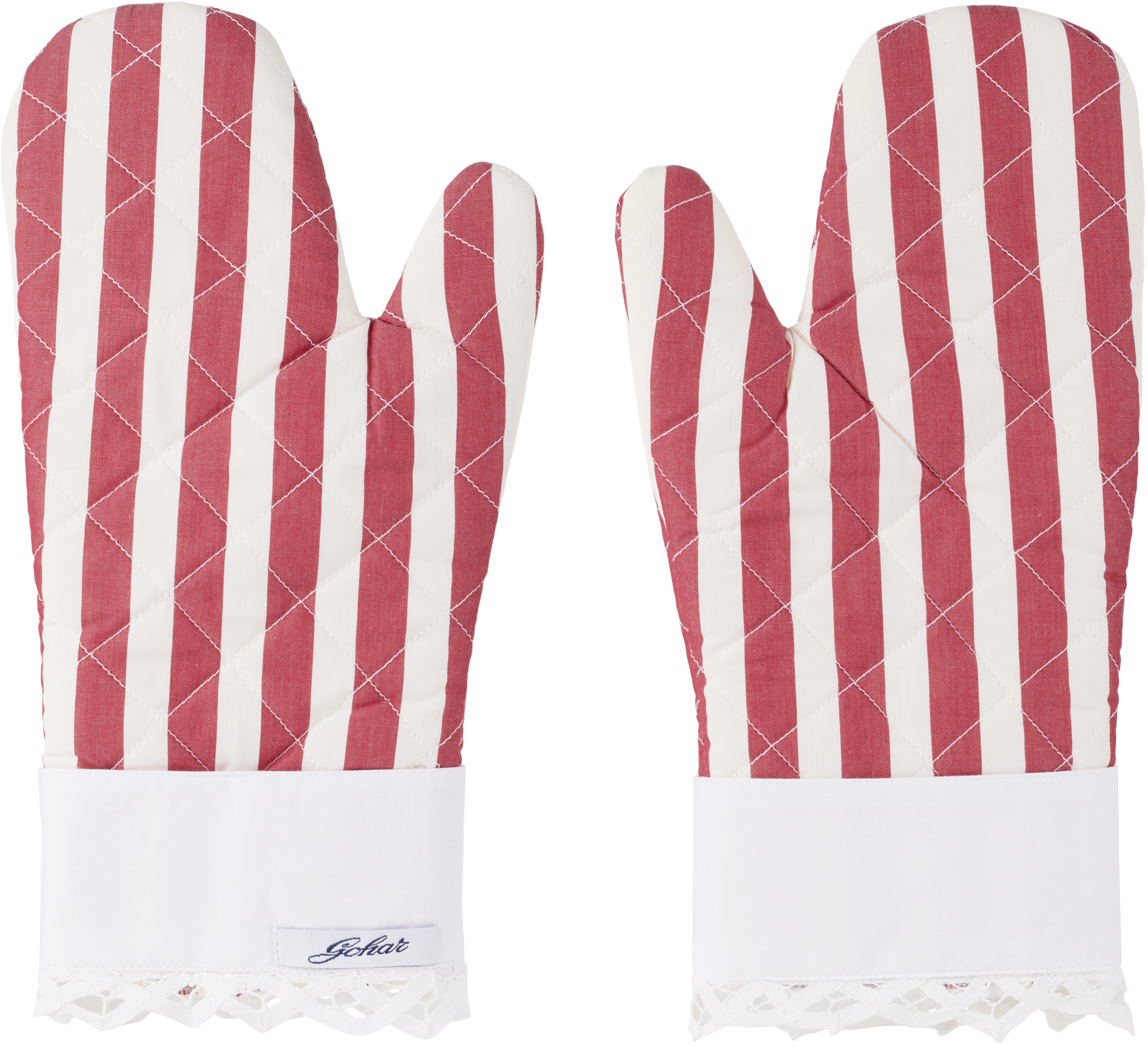 Gohar World Red & White Oven Mitts In Red Stripe W. White