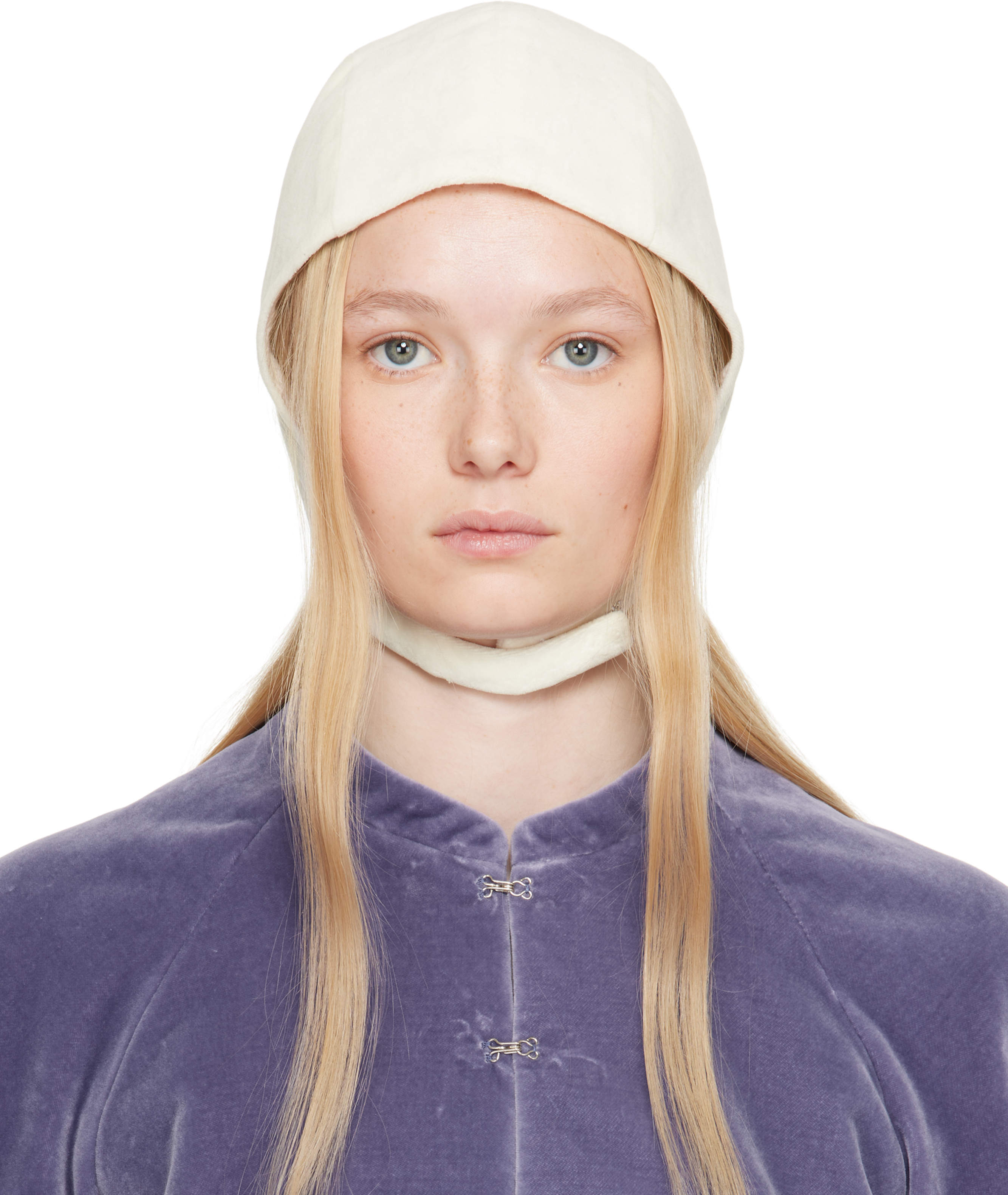 White Velvet Hooded Cap