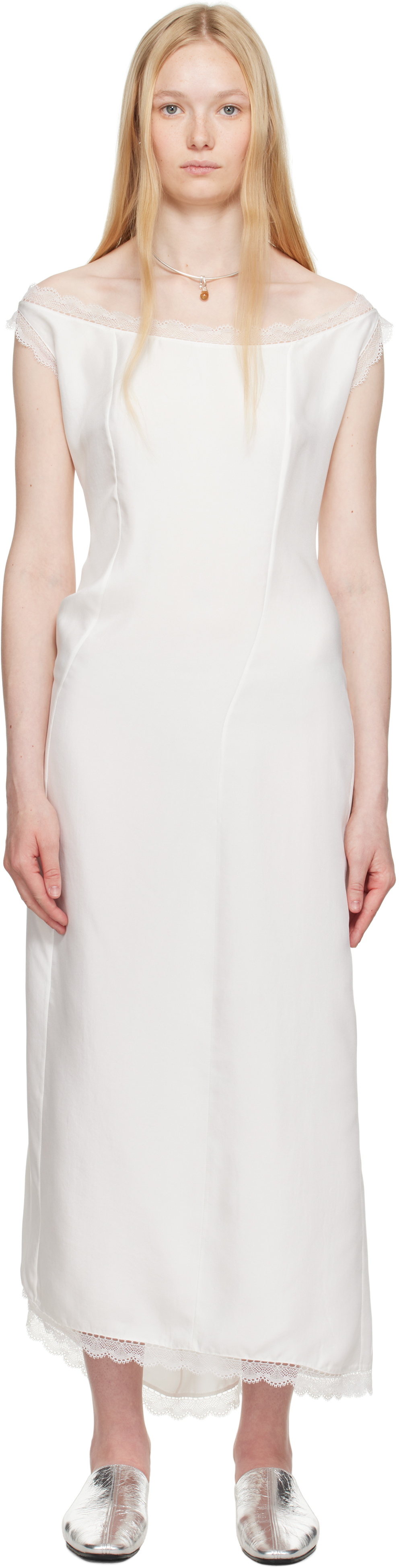 White Silk Slip Midi Dress