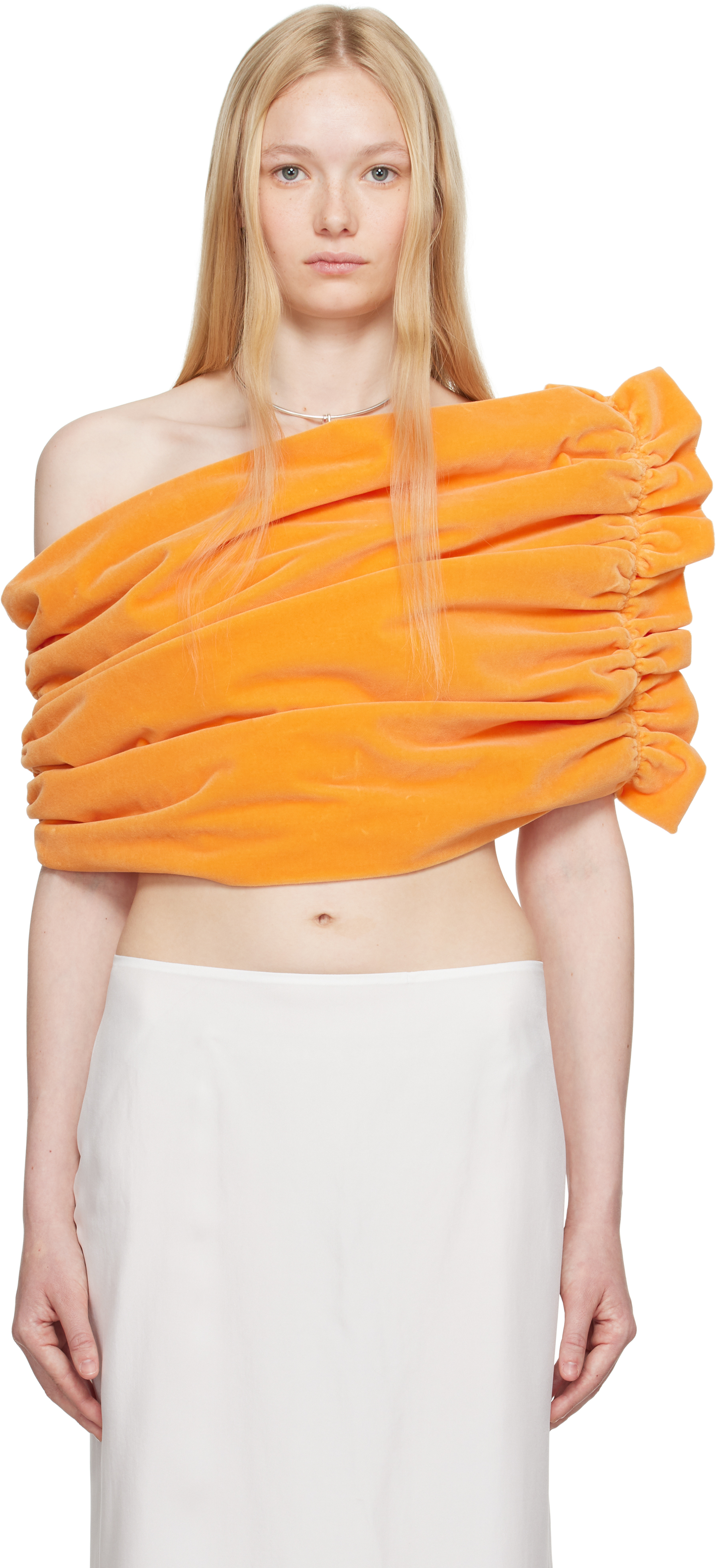 Orange Velvet Shawl Top