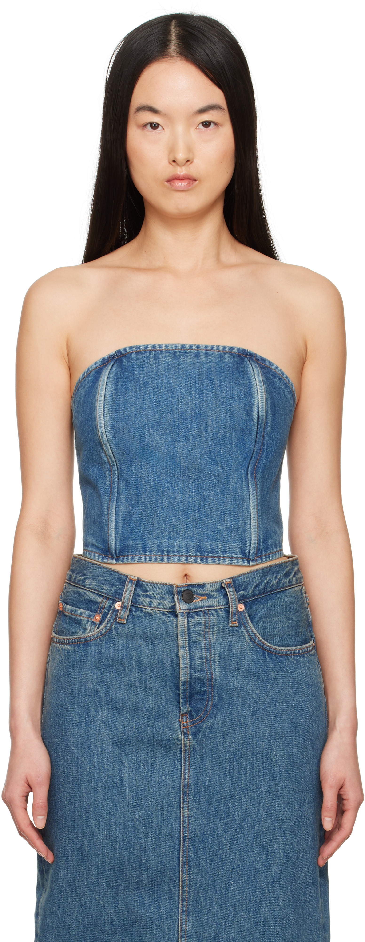Shop Wardrobe.nyc Blue Tube Denim Top In Indigo