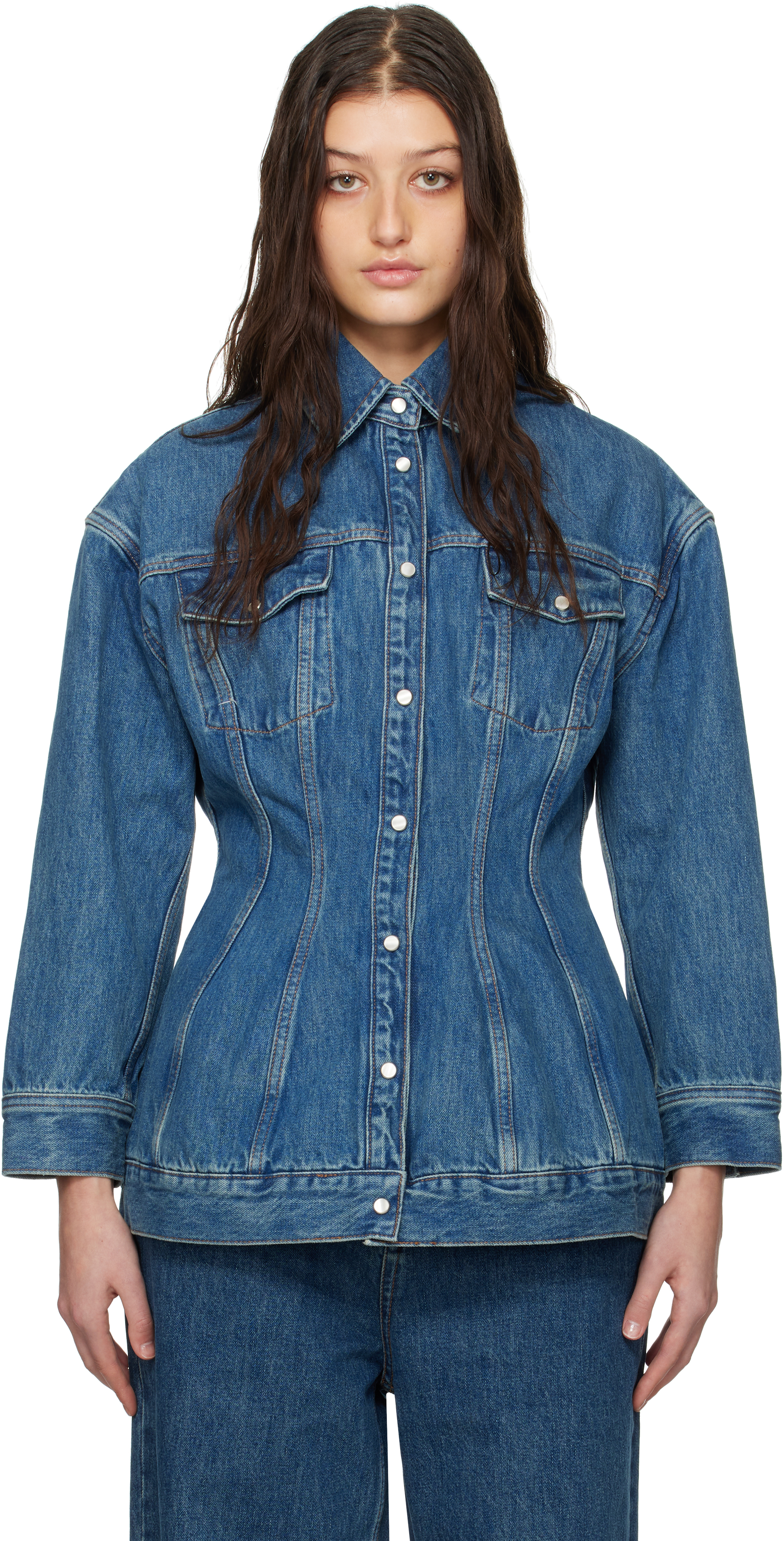 【関税込み】WARDROBE.NYC ブルー Contour デニムジャケット Blue Contour Denim Jacket by WARDROBE.NYC on Sale