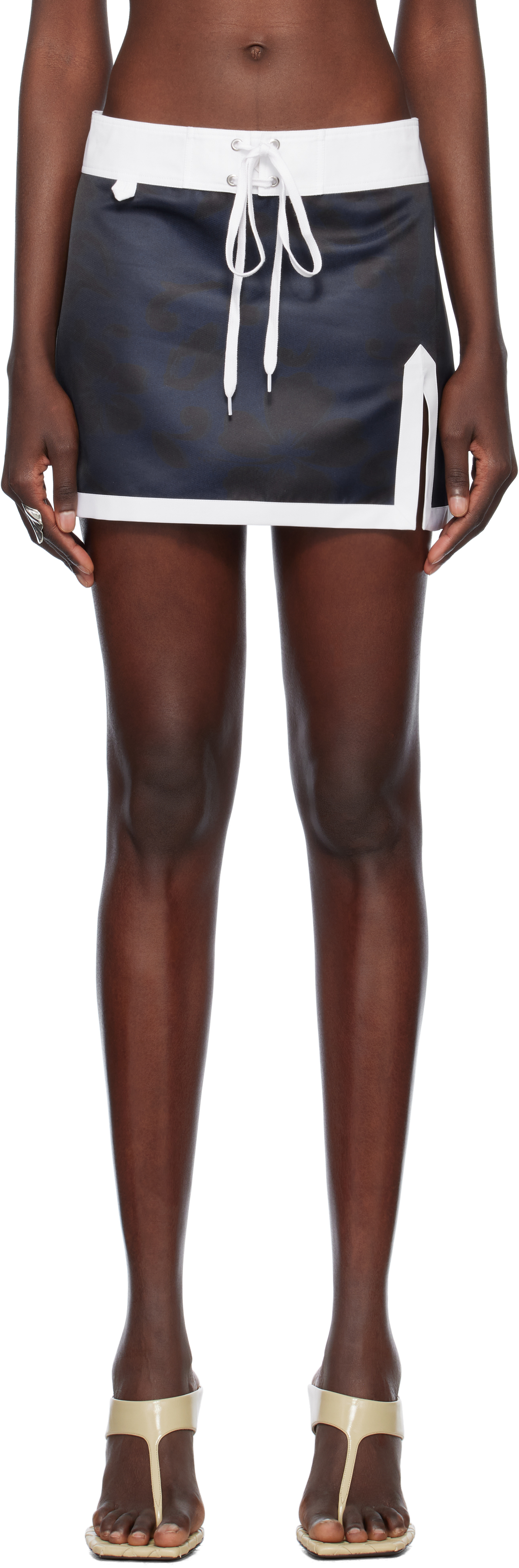 JULIE KEGELS NAVY SATEEN MINISKIRT