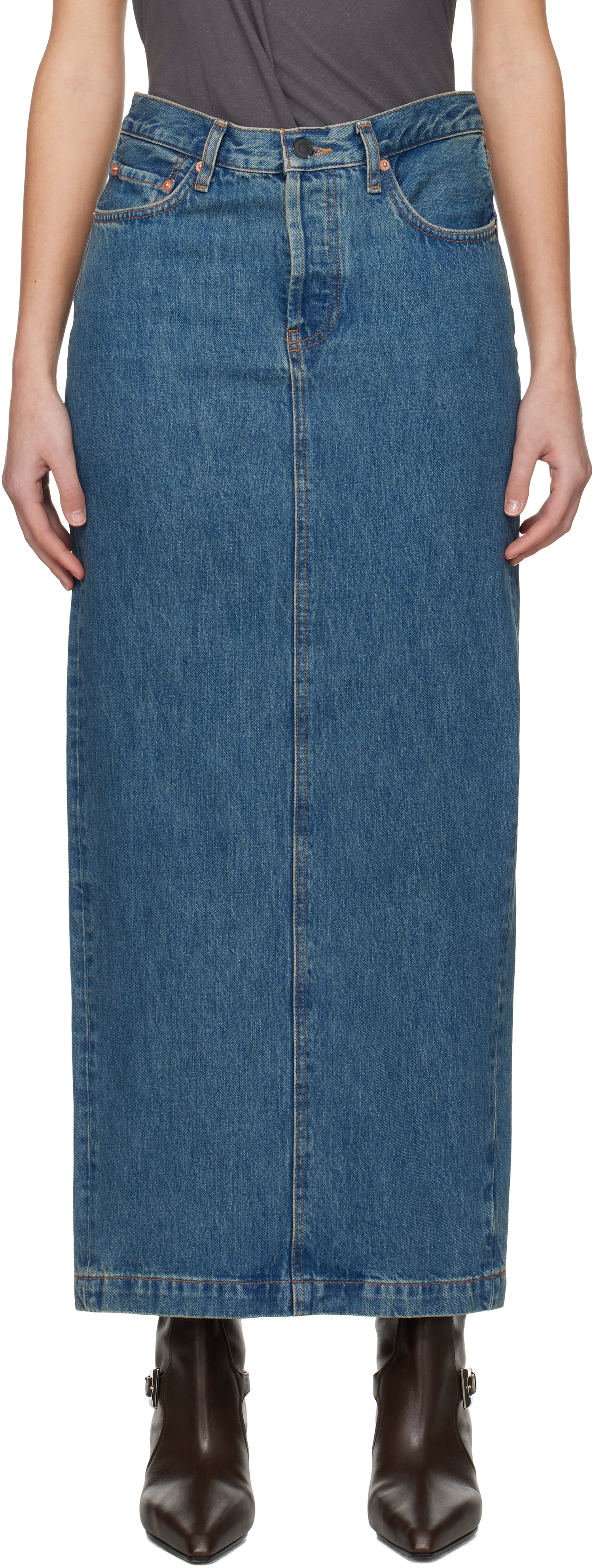 【関税込み】WARDROBE.NYC ブルー デニム コラム マキシスカート WARDROBE.NYCのブルー デニム コラム ミディアムスカートがセール中
