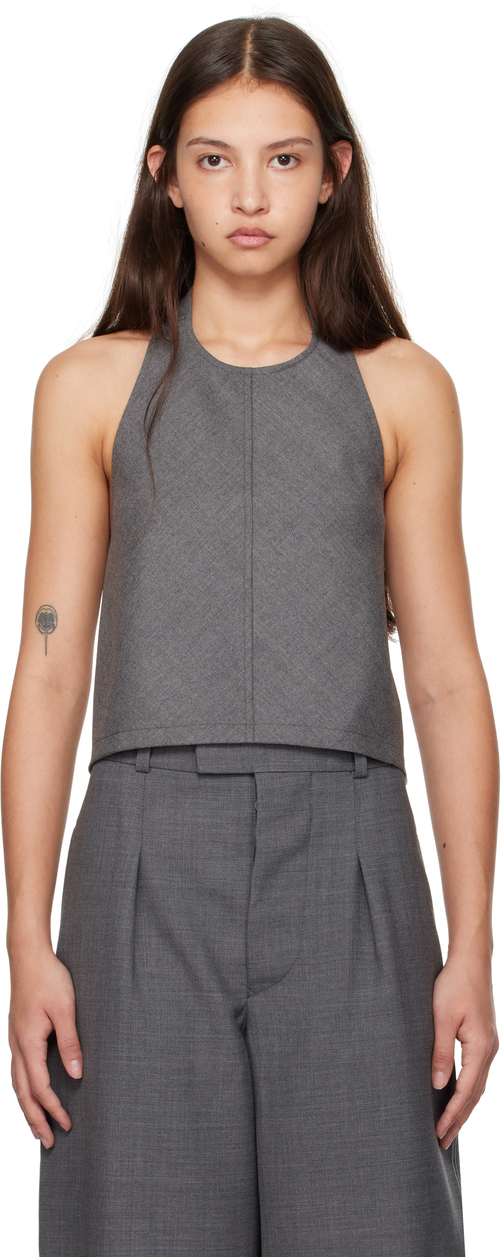 WARDROBE. NYC Gray Backless Halter Tank Top