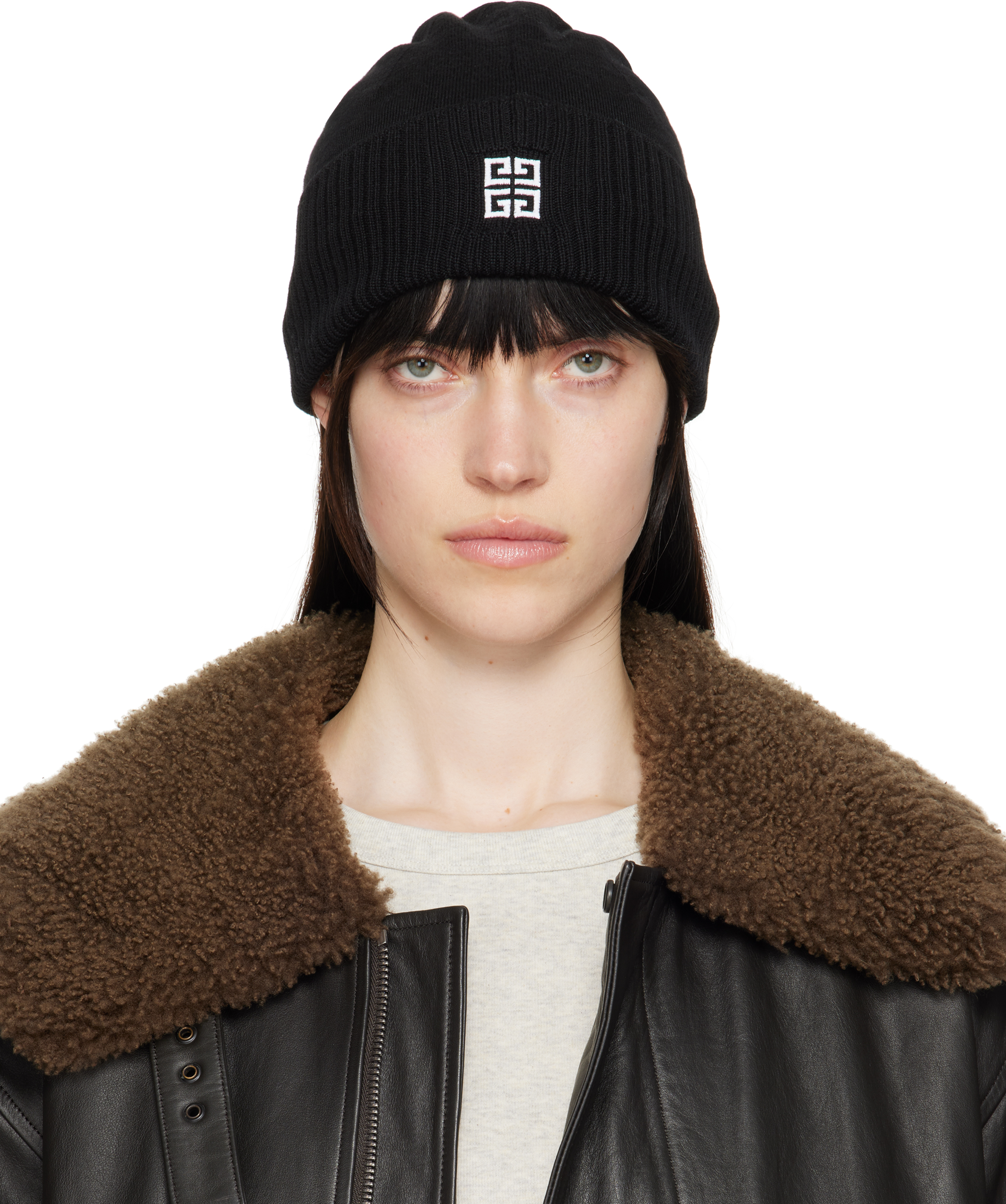 【関税込み】Givenchy ブラック 'Givenchy' 4G ウール ビーニー GIVENCHY】ウールニットキャップ ビーニー 4G ロゴ (GIVENCHY