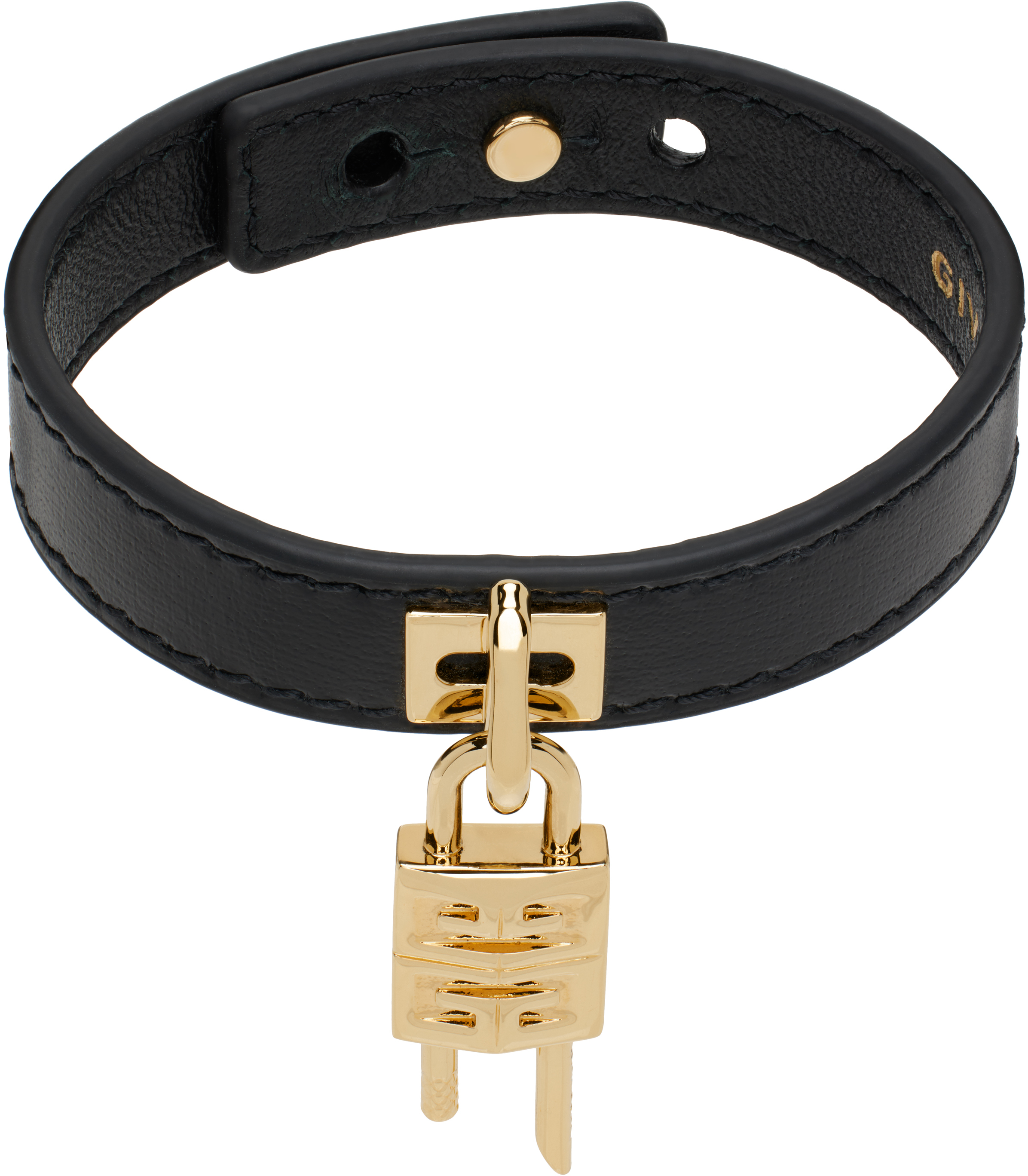 Black 
Gold Mini Lock Metal 
Leather Bracelet