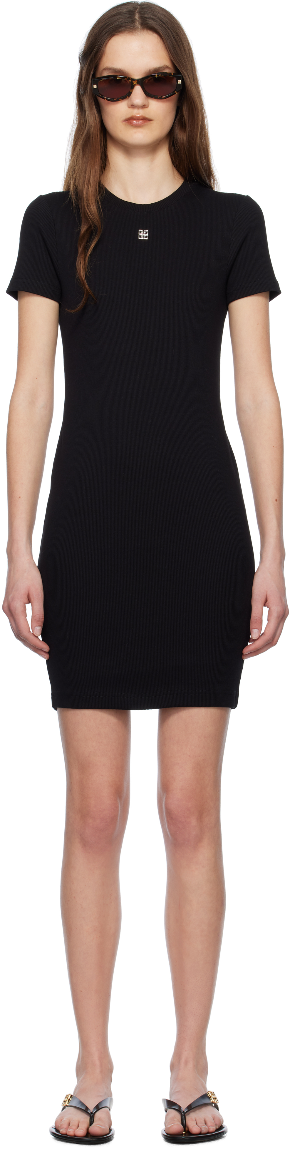 Black 4G Short Sleeves Rib Tank Minidress
