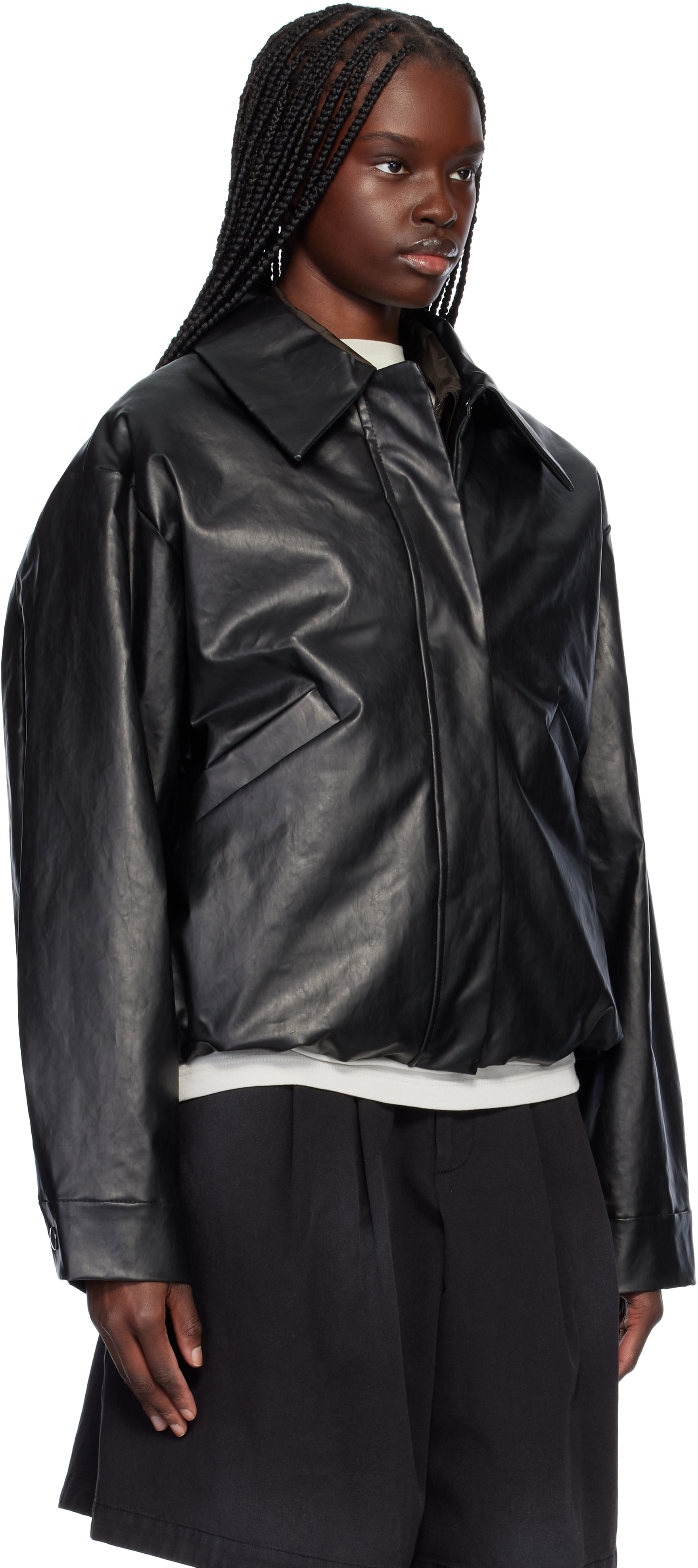 KASSL EDITIONS BLACK SHORT OIL BOMBER JACKET 