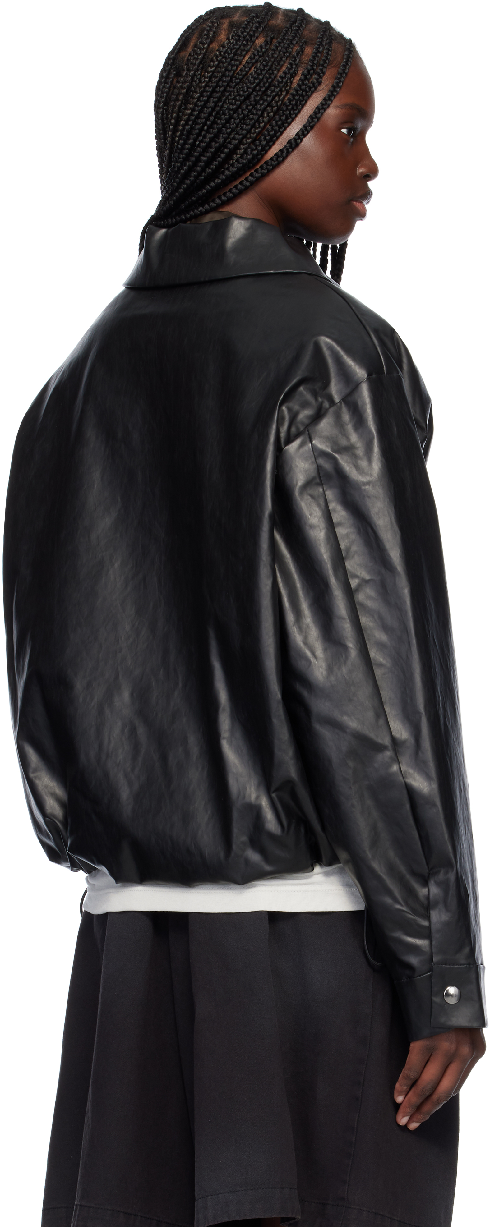 KASSL EDITIONS BLACK SHORT OIL BOMBER JACKET 