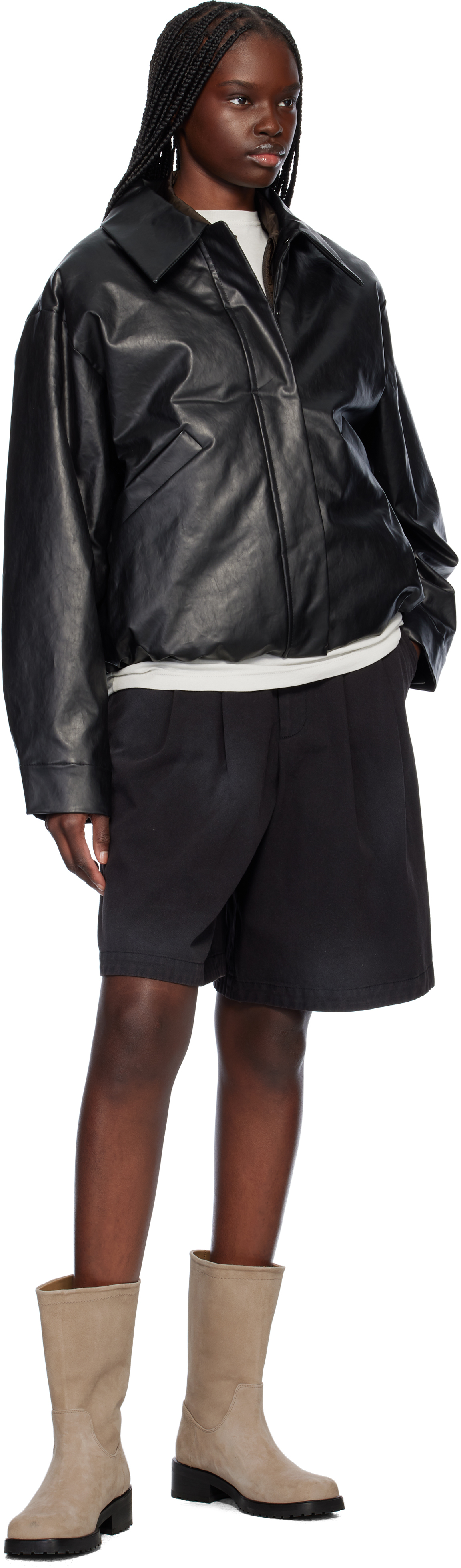 KASSL EDITIONS BLACK SHORT OIL BOMBER JACKET 